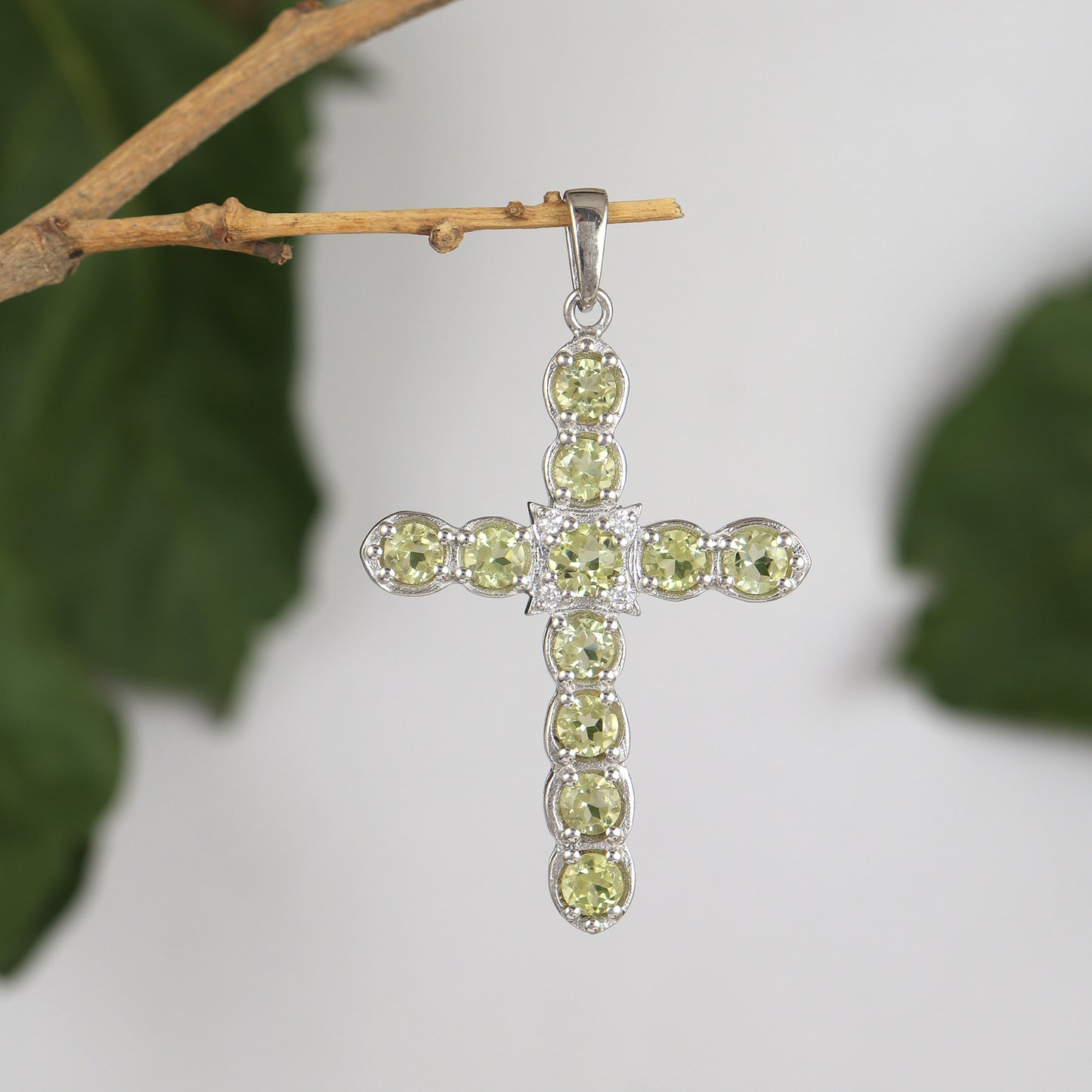 Natural Lemon Topaz Cross Pendant-925 Sterling Silver Cross-Round Gemstone Cross-Lemon Topaz Holy Cross Pendant-Christmas Gift for Her