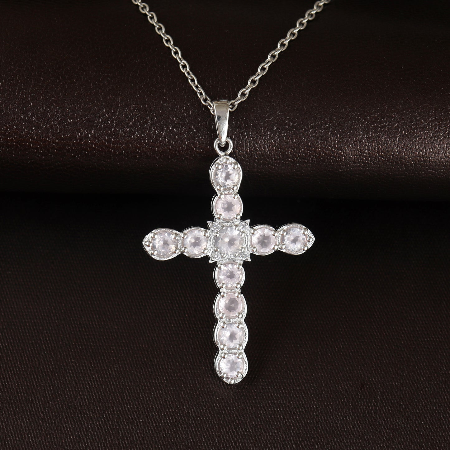 Rose Quartz Cross Pendant-925 Sterling Silver-Holy Cross Pendant-Charm Pendant-Rose Quartz Jewelry-January Birthstone Pendant-Gift for Her