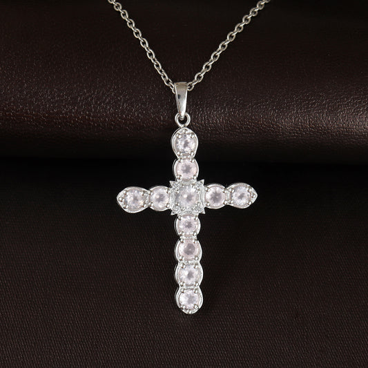 Rose Quartz Cross Pendant-925 Sterling Silver-Holy Cross Pendant-Charm Pendant-Rose Quartz Jewelry-January Birthstone Pendant-Gift for Her