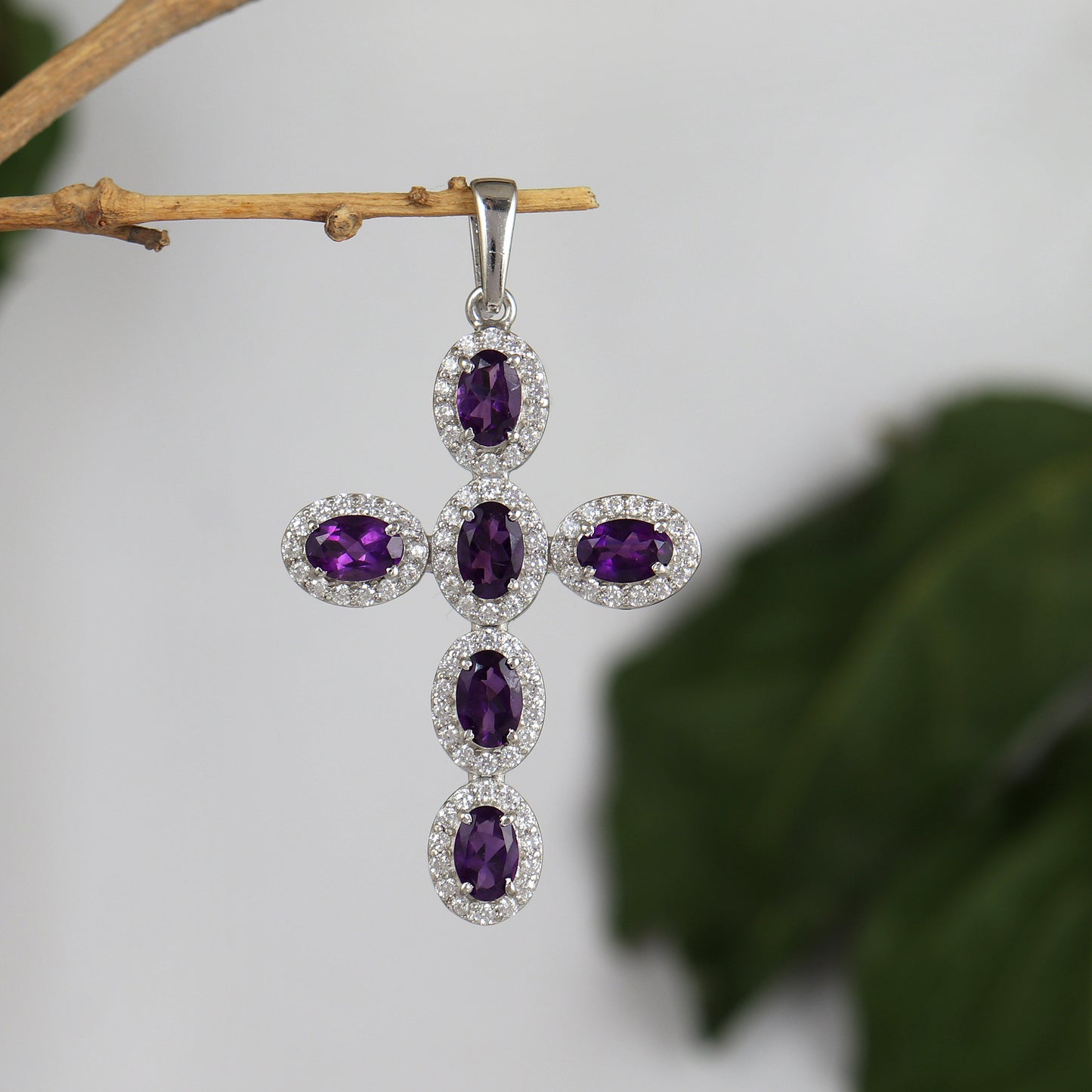 Natural Amethyst Cross Pendant-925 Sterling Silver Criss Cross-Amethyst Gemstone Pendant-Amethyst Holy Cross Pendant-Christmas Gift for Her
