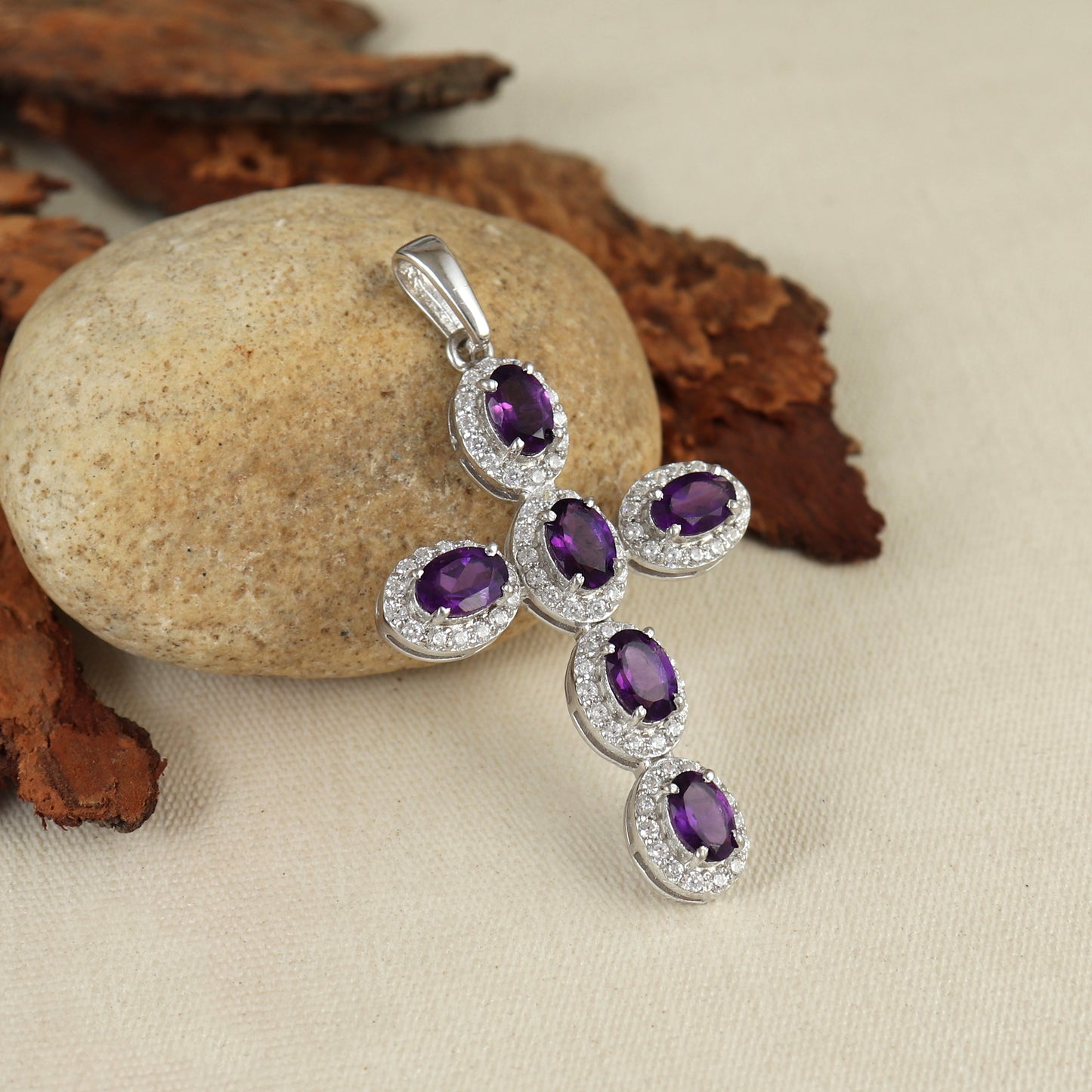 Natural Amethyst Cross Pendant-925 Sterling Silver Criss Cross-Amethyst Gemstone Pendant-Amethyst Holy Cross Pendant-Christmas Gift for Her