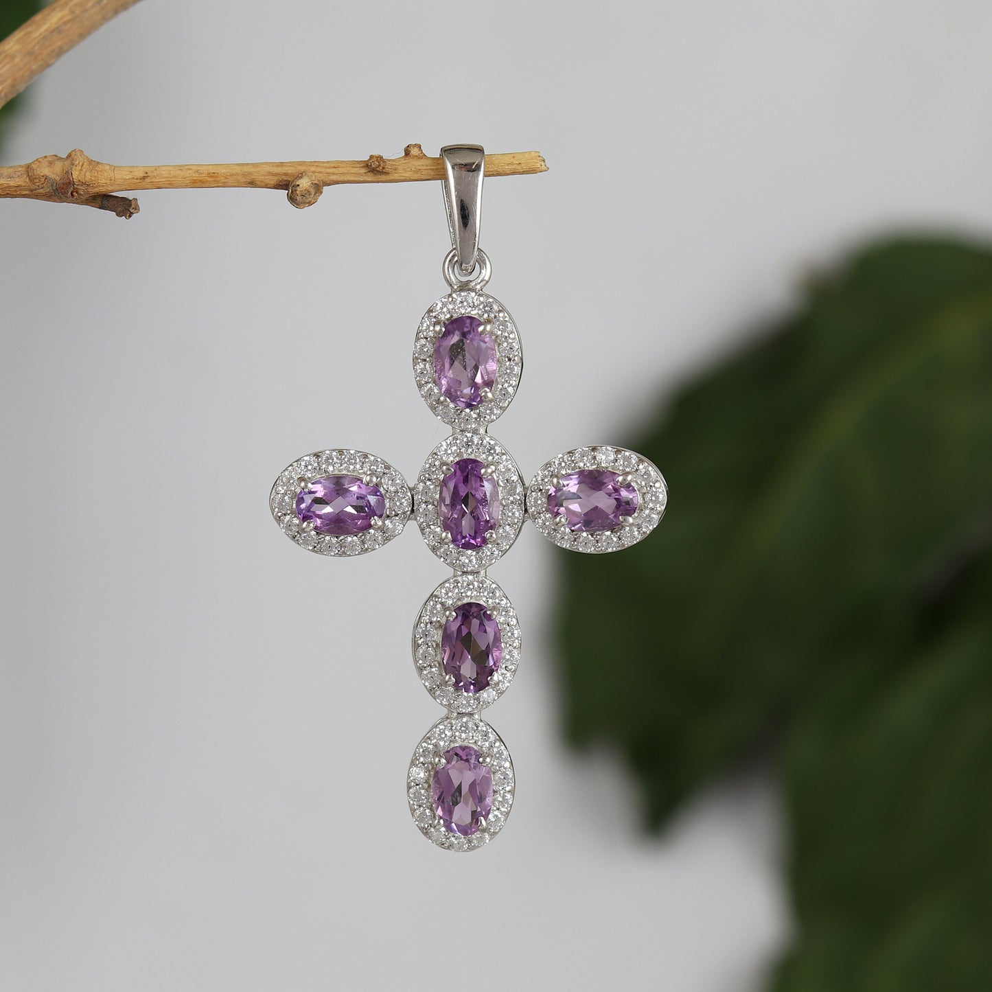 Natural Amethyst Cross Holy Pendant-925 Sterling Silver Criss Cross-Amethyst Cluster Pendant-Amethyst Cross Pendant-Christmas Gift for Her
