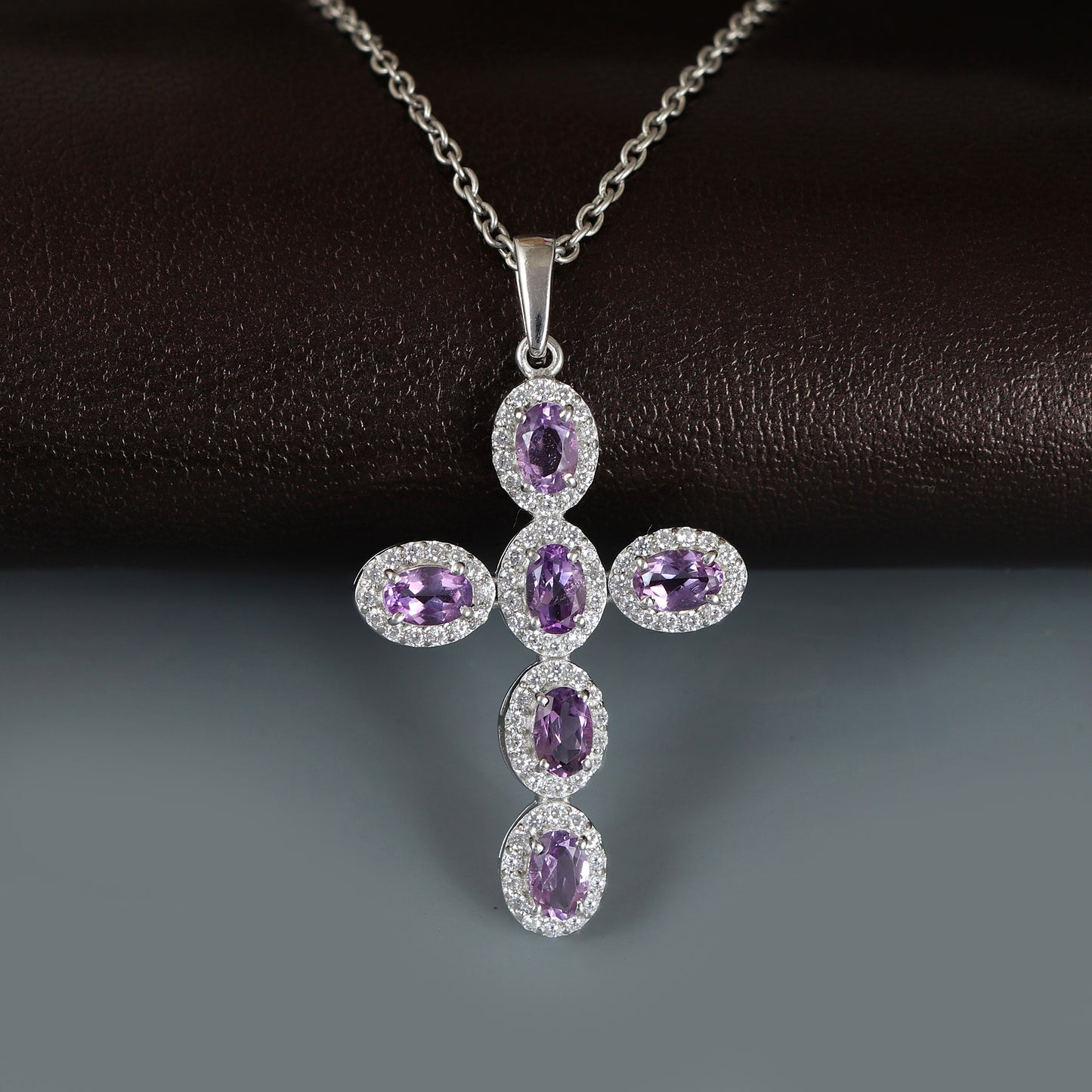 Natural Amethyst Cross Holy Pendant-925 Sterling Silver Criss Cross-Amethyst Cluster Pendant-Amethyst Cross Pendant-Christmas Gift for Her