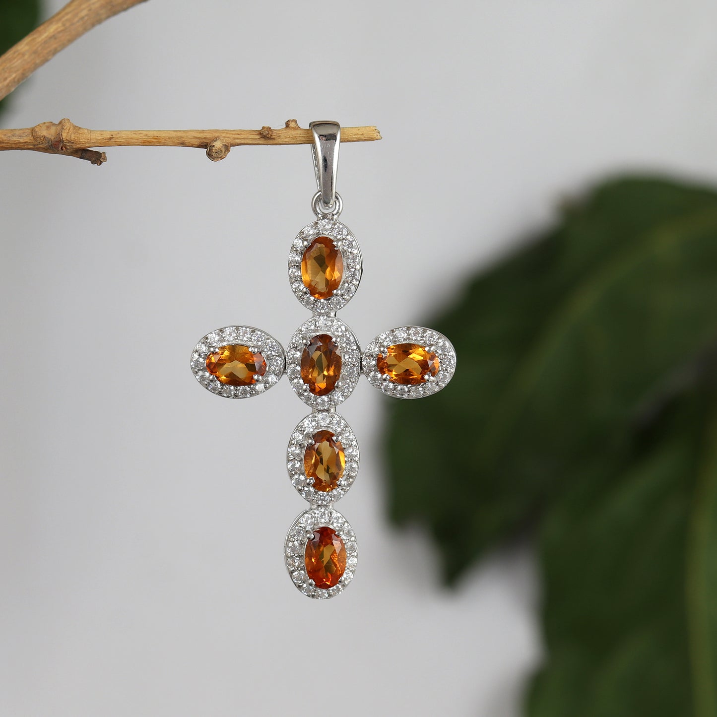 Natural Citrine Cross Pendant-925 Sterling Silver Pendant-Citrine Cross Pendant-Criss Cross Oval Gemstone Pendant-Wedding Gift for Her