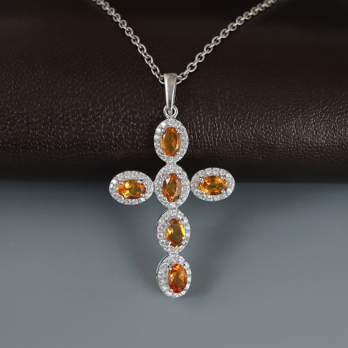 Natural Citrine Cross Pendant-925 Sterling Silver Pendant-Citrine Cross Pendant-Criss Cross Oval Gemstone Pendant-Wedding Gift for Her
