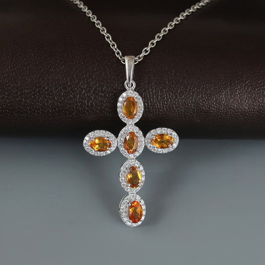 Natural Citrine Cross Pendant-925 Sterling Silver Pendant-Citrine Cross Pendant-Criss Cross Oval Gemstone Pendant-Wedding Gift for Her