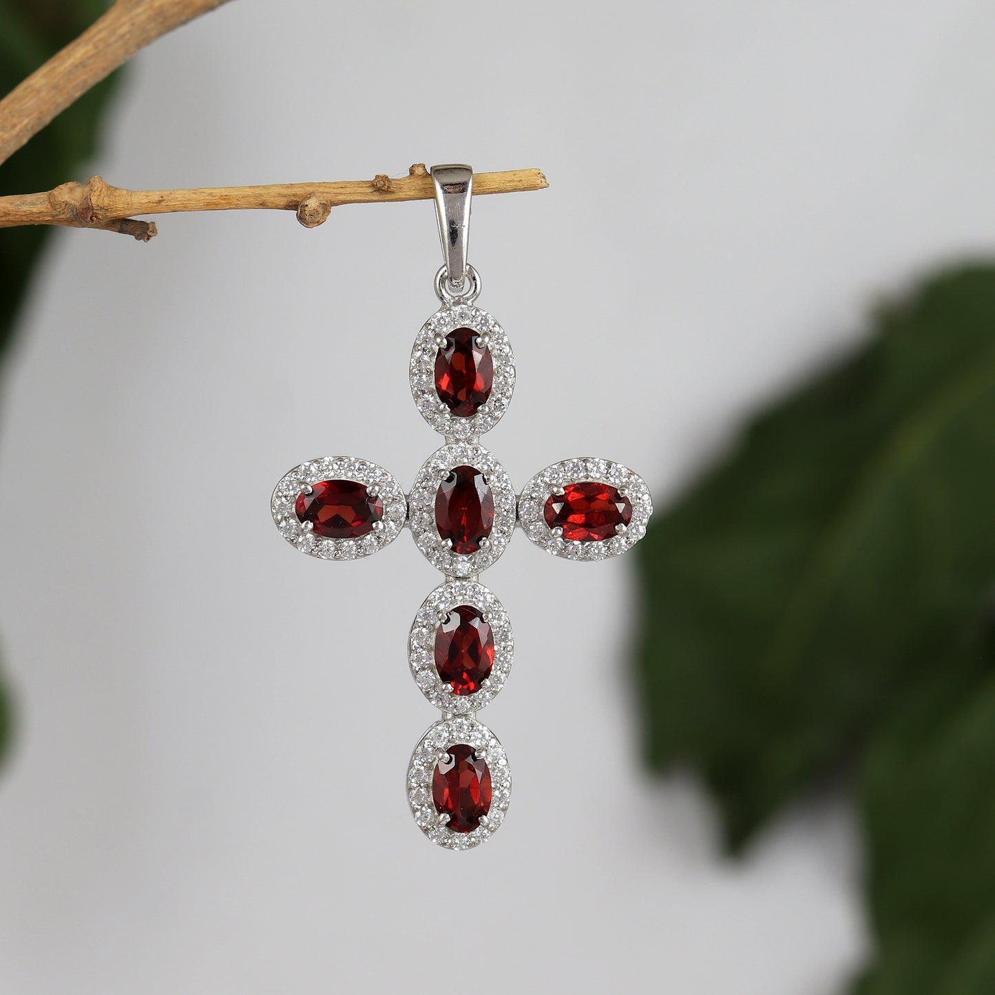 Natural Garnet Cross Pendant-925 Sterling Silver Criss Cross-Oval Garnet Gemstone Pendant- Garnet Holy Cross Pendant-Christmas Gift for Her