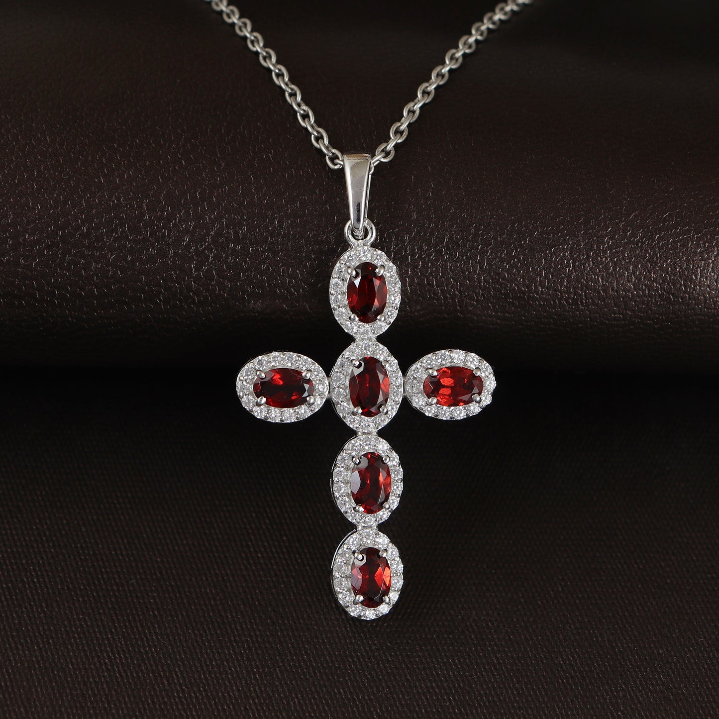 Natural Garnet Cross Pendant-925 Sterling Silver Criss Cross-Oval Garnet Gemstone Pendant- Garnet Holy Cross Pendant-Christmas Gift for Her