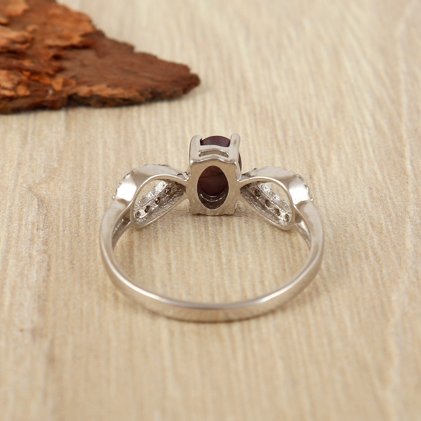 Natural Star Ruby & Diamond Ring 925 Sterling Silver Oval Cabochon Gemstone Ring Wedding Gift for Her