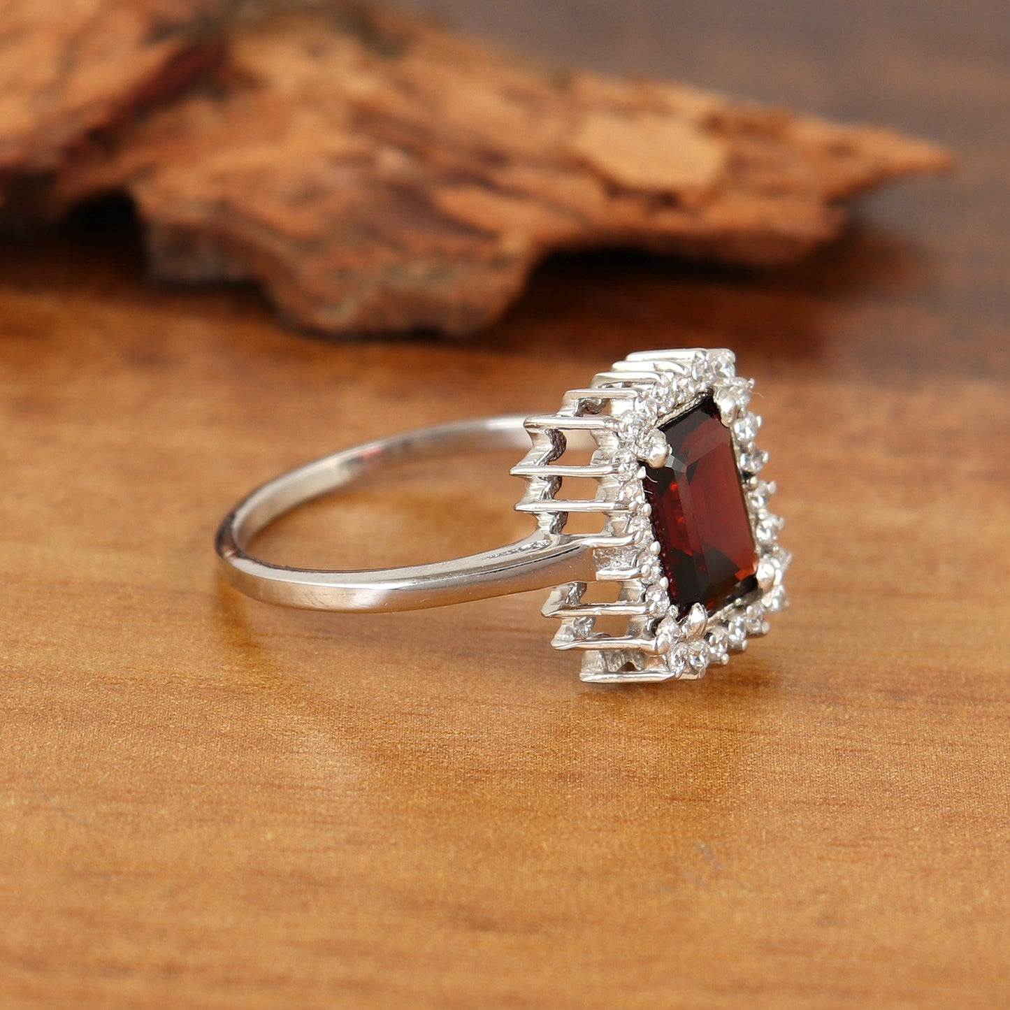 Natural Garnet Cluster Ring 925 Sterling Silver Octagon Cut Gemstone Ring January Birthstone Ring Gift for Her