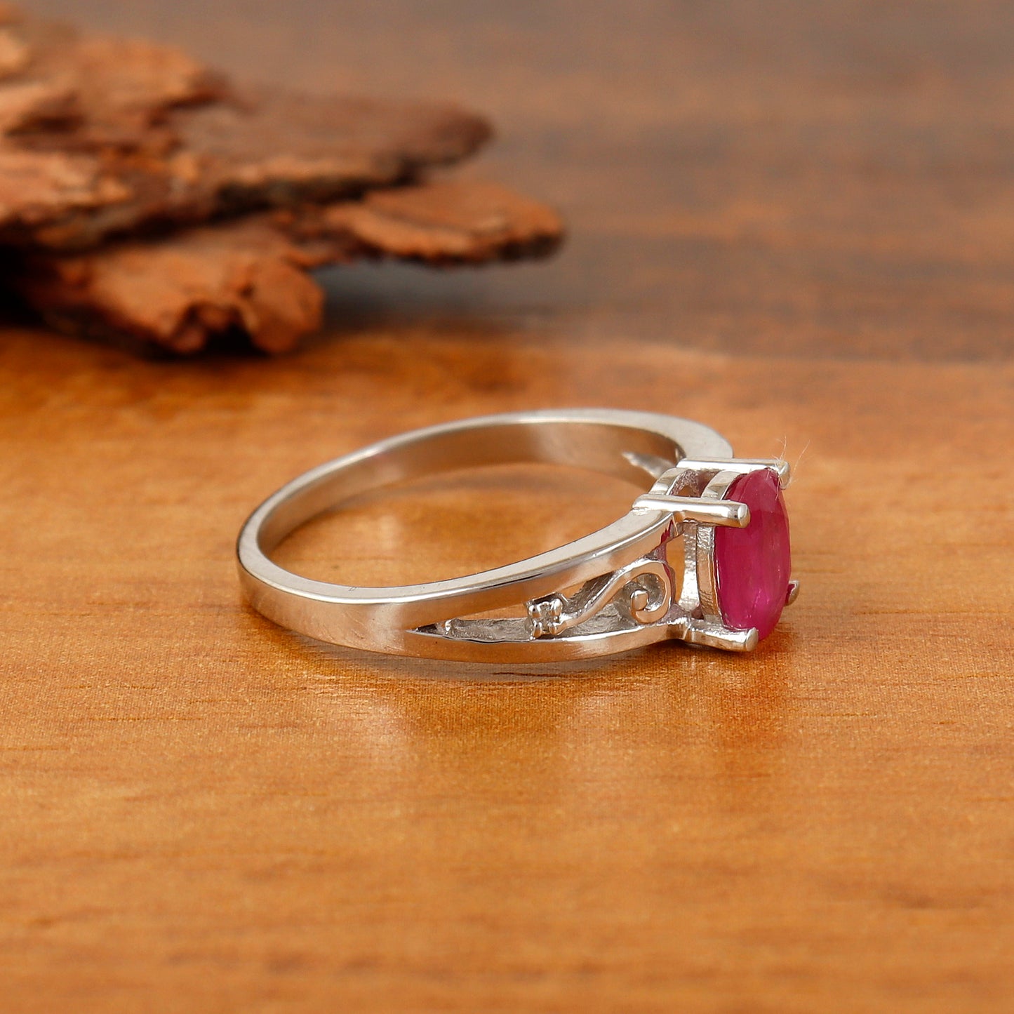 Natural Ruby 7x5mm Oval Cut Gemstone Ring 925 Sterling Silver Ruby Designer Ring July Birthstone Jewelry Gift for Wife