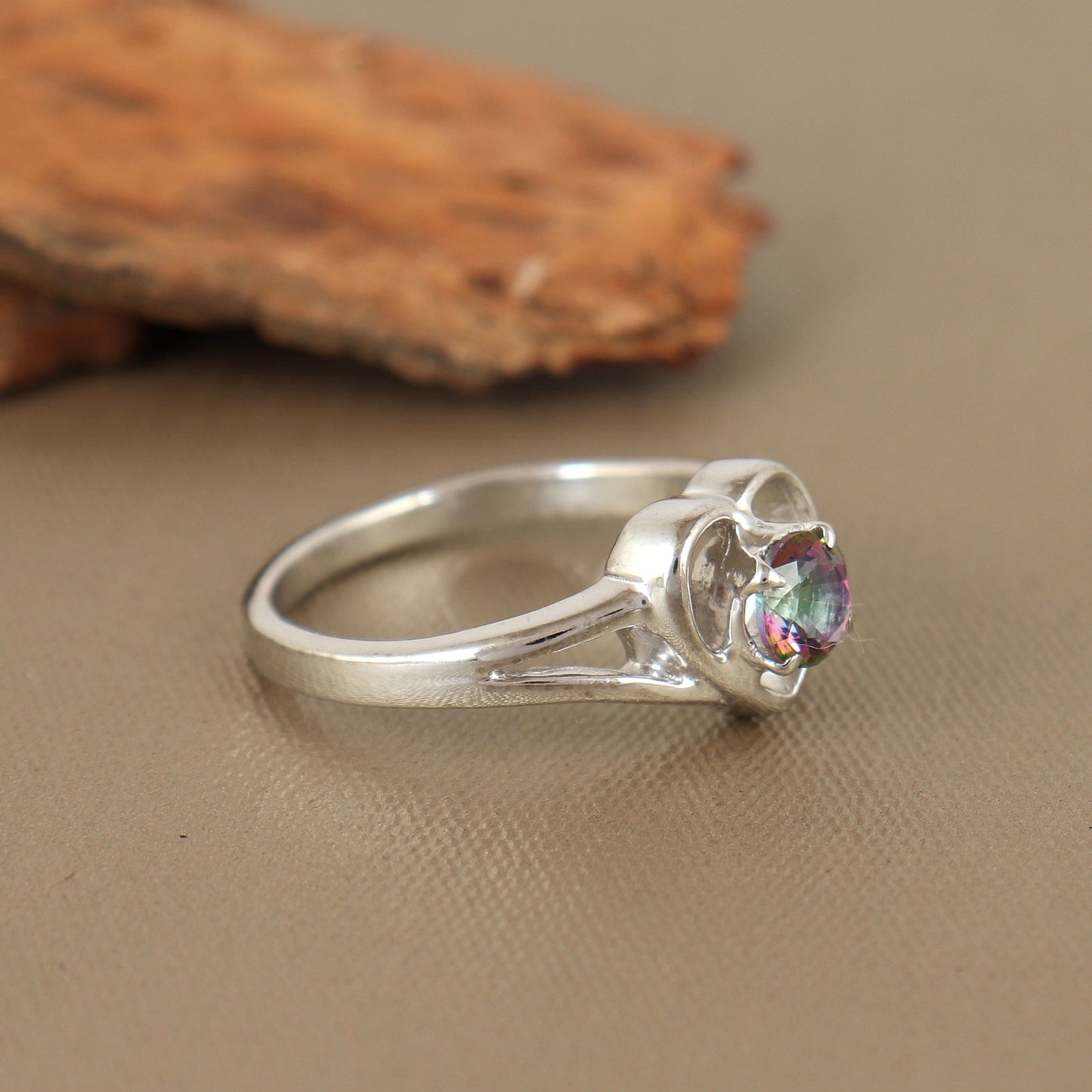 Natural Mystic Topaz Engagement Ring-925 Sterling Silver Ring-Mystic Topaz Round Gemstone Ring-Handmade Ring-Wedding Gift for Her Wife