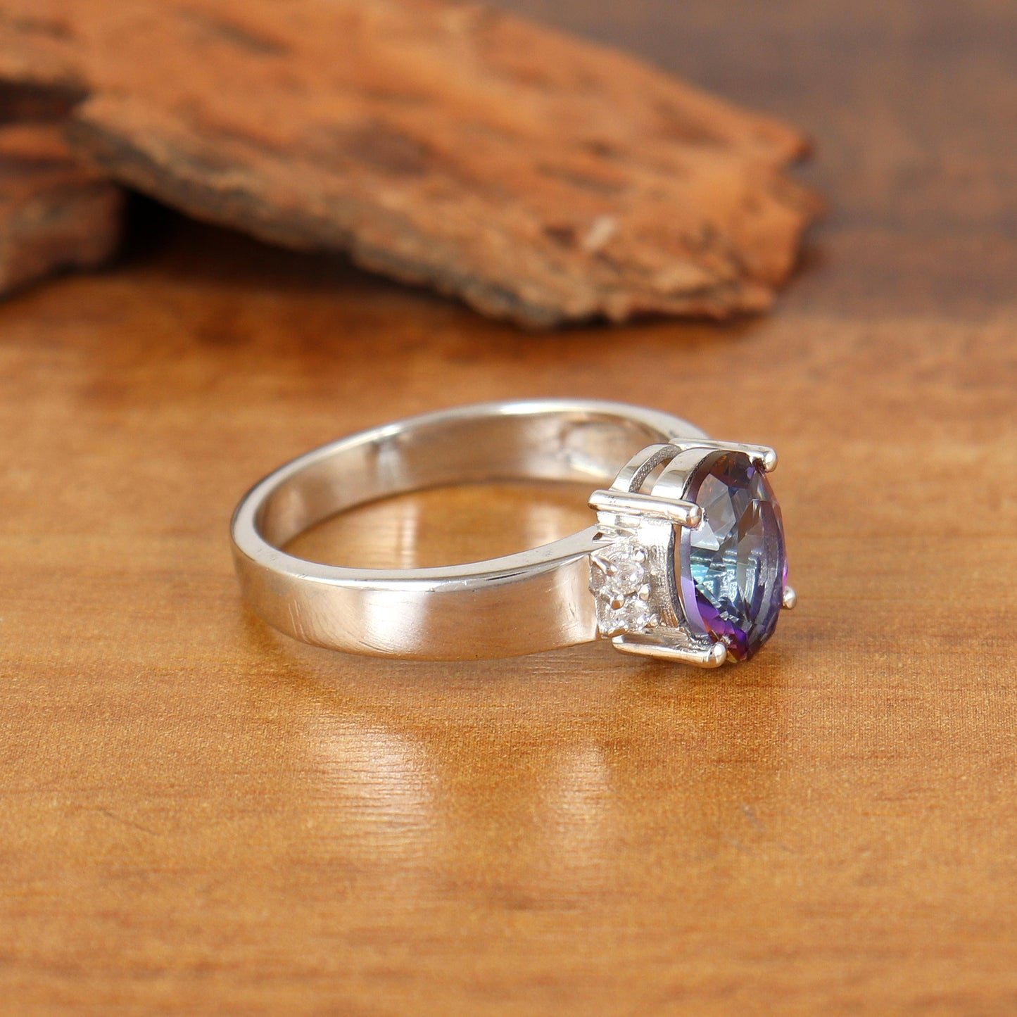Natural Mystic Topaz Oval Cut Gemstone Ring-925 Sterling Silver Ring-Mystic Topaz Cluster Ring-Handmade Vintage Ring-Gift for Her Wife
