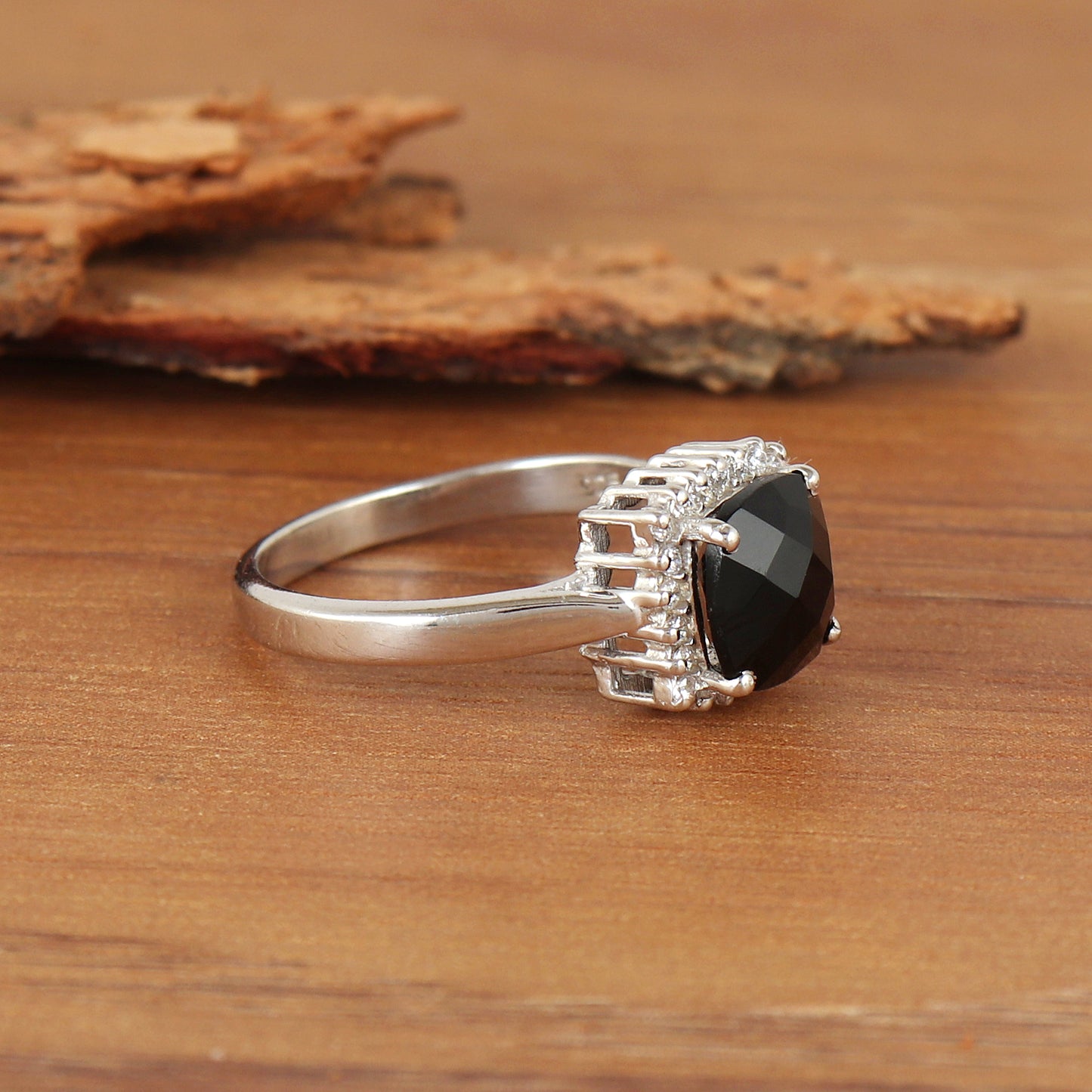 Natural Black Onyx Cluster Ring-925 Sterling Silver Ring-Cushion Cut Gemstone Ring-Handmade Ring-Wedding Gift-Anniversary Gift for Her
