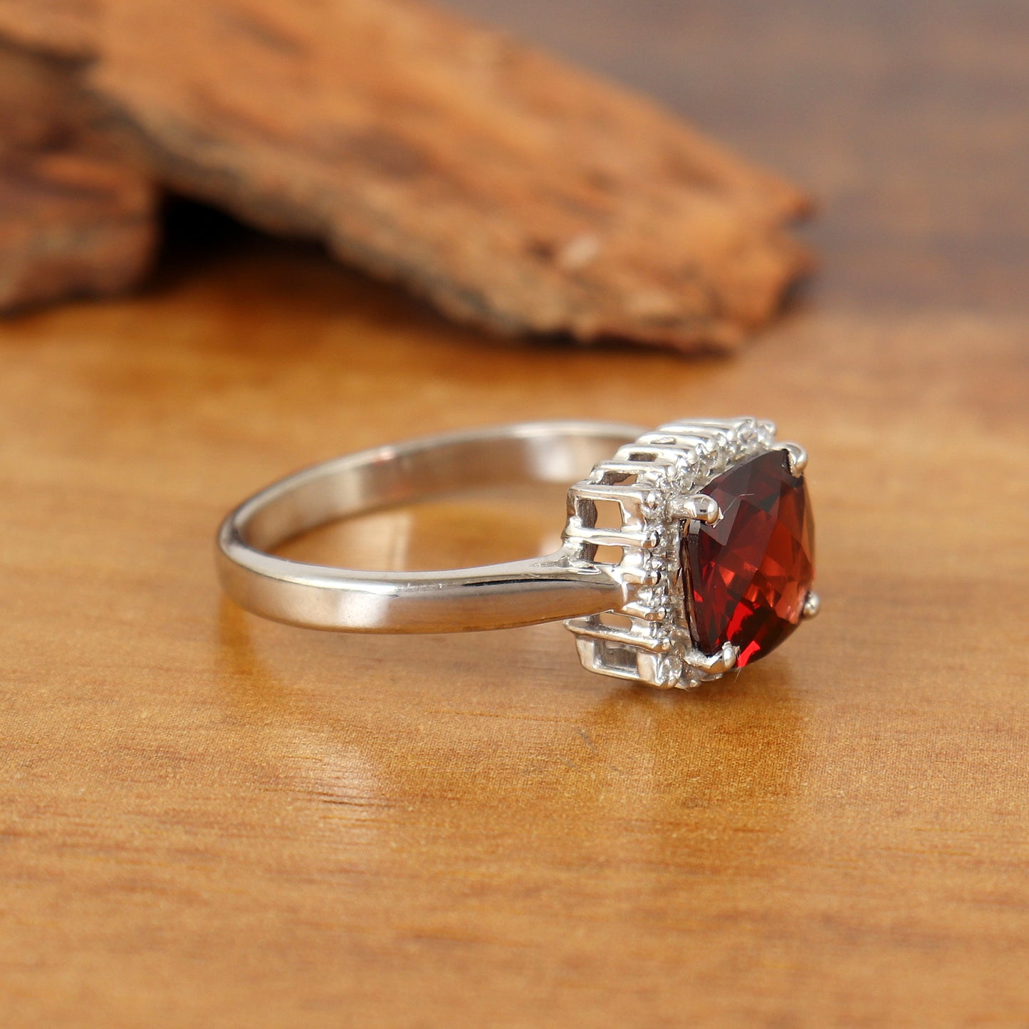 Natural Garnet Cluster Ring-925 Sterling Silver Ring-Handmade Ring-Statement Ring-Garnet Engagement Ring-Cushion Cluster Ring-Gift for Her