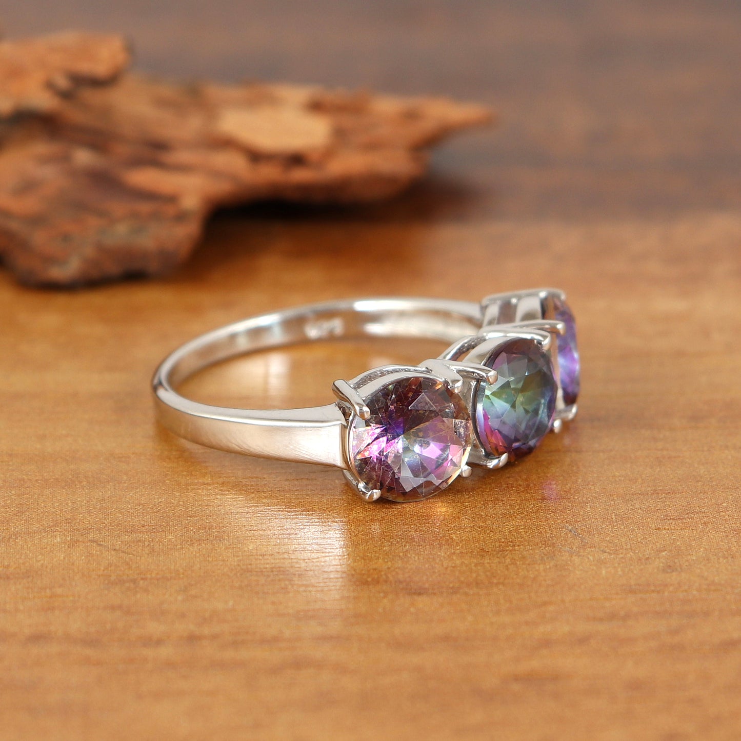 Natural Mystic Topaz round Gemstone Ring-925 Sterling Silver, Mystic Topaz Ring, Rainbow Topaz Ring, Birthstone Ring, Engagement Gift, Wedding Ring