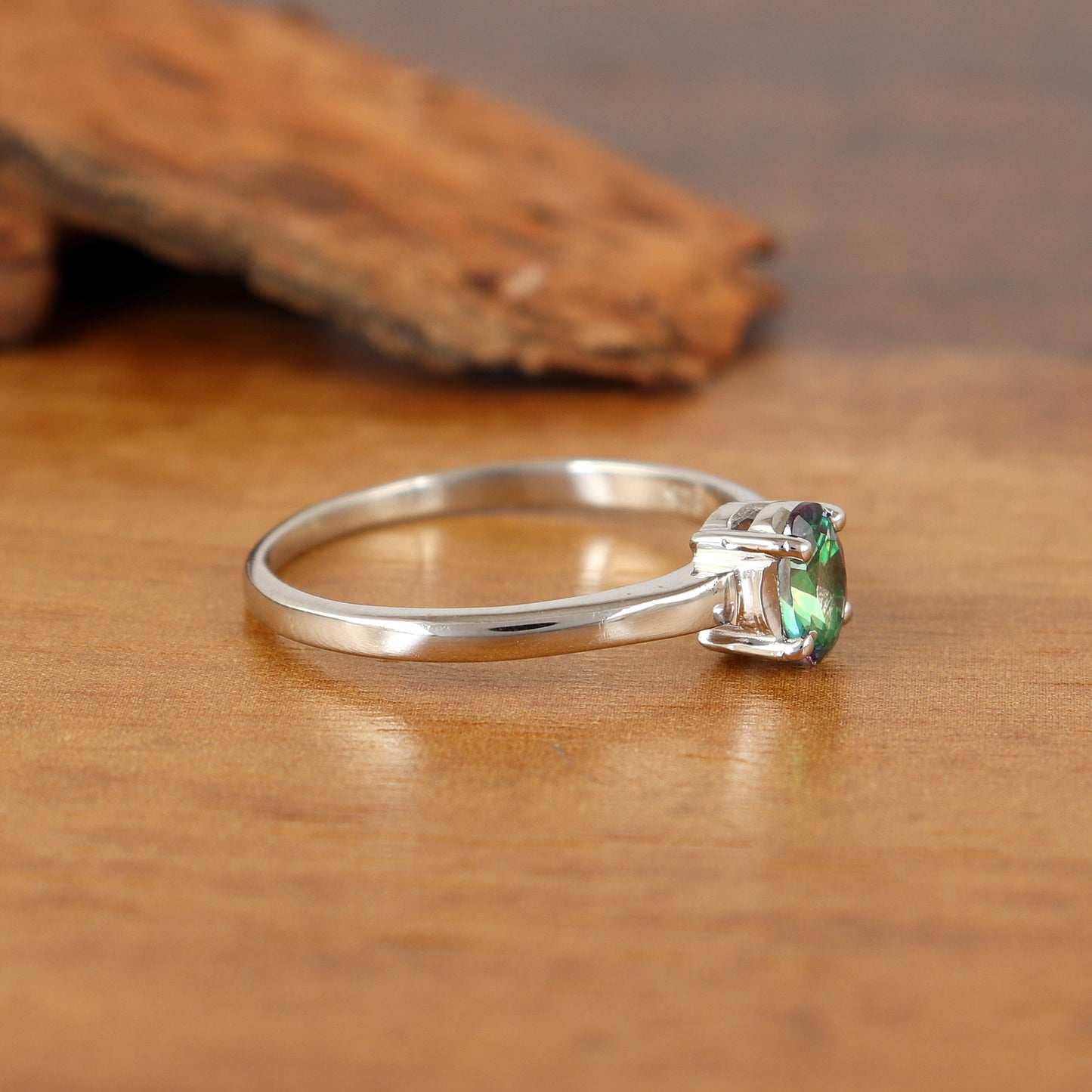 Mystic Topaz Sterling Silver Ring-Oval Cut Gemstone Ring-Rainbow Topaz Ring-Handmade Ring-Mystic Topaz Women's Jewelry-Wedding Gift for Her