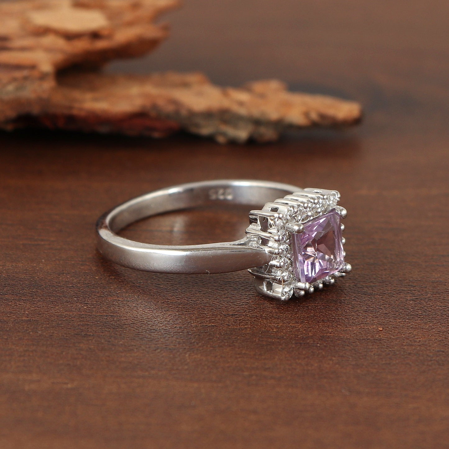 Natural Amethyst Square Gemstone Ring-925 Sterling Silver Ring-Handmade Cluster Ring-Statement Ring-Amethyst Engagement Ring-Gift for Her
