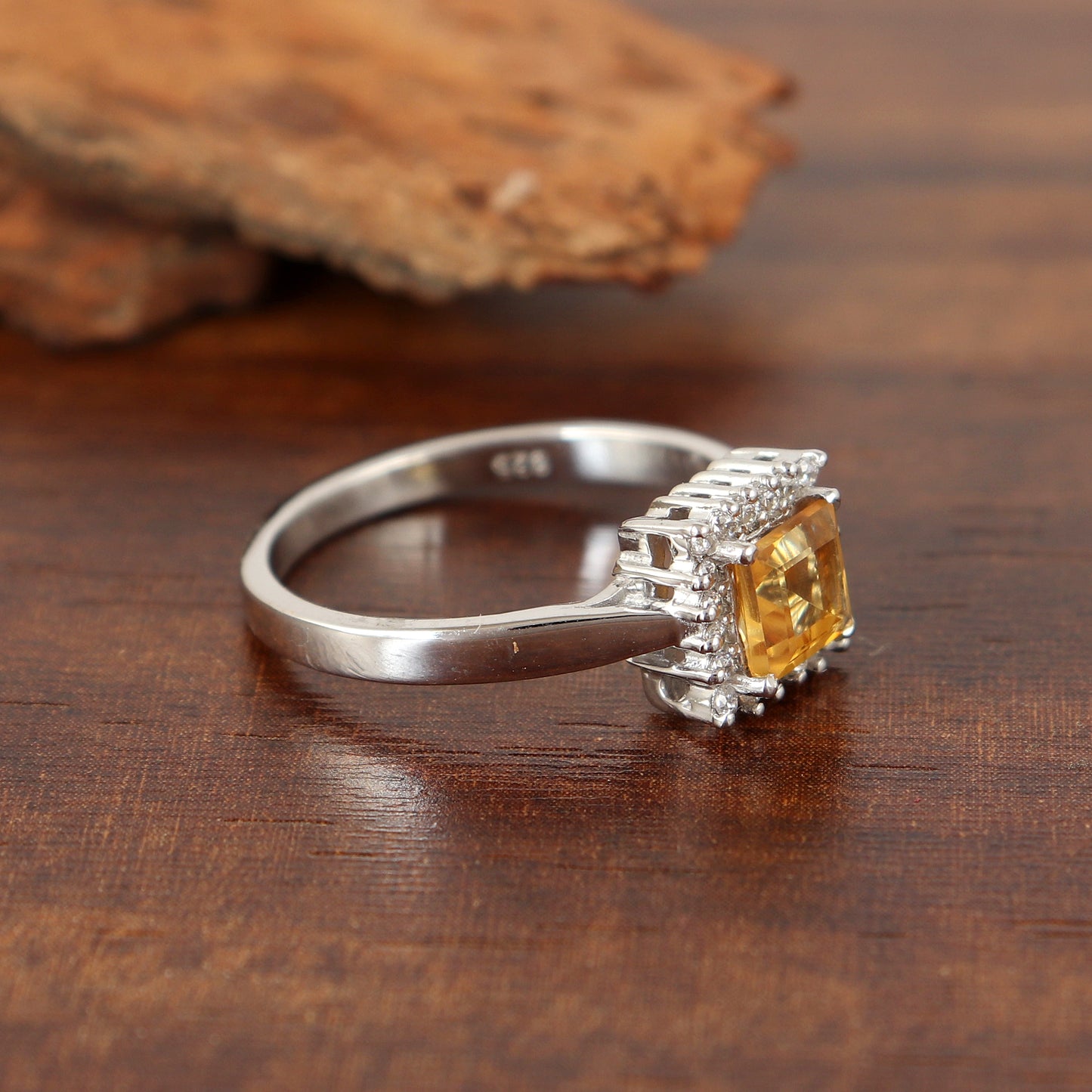 Natural Citrine Square Gemstone Cluster Ring-925 Sterling Silver Ring-Handmade Ring-Statement Ring-Citrine Engagement Ring-Gift for Her
