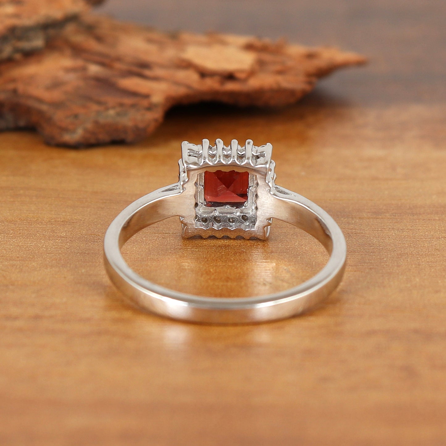 Natural Garnet Square Gemstone Cluster Ring-925 Sterling Silver Ring-Handmade Ring-Statement Ring-Garnet Engagement Ring-Gift for Her