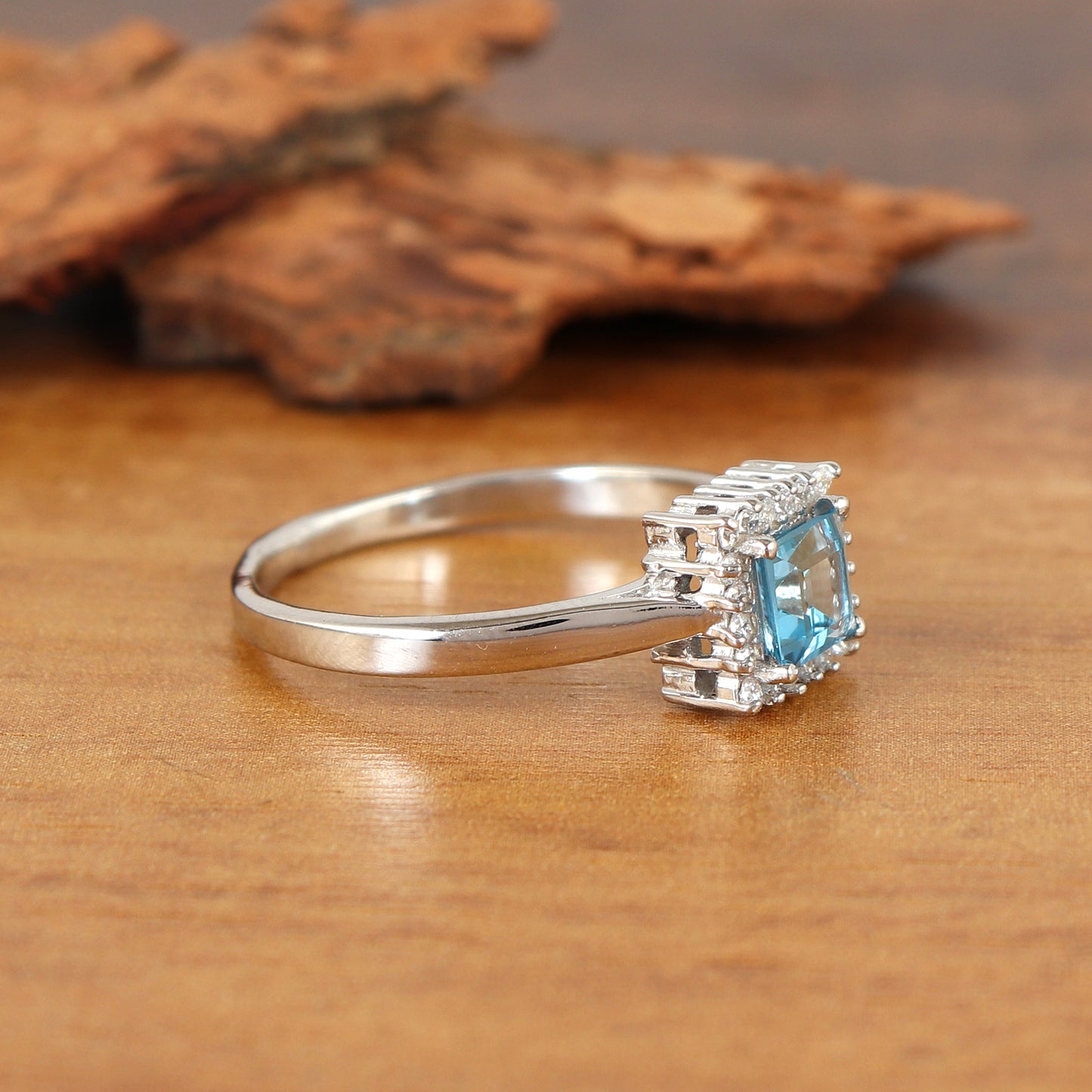 Swiss Blue Topaz Ring-925 Sterling Silver Ring-Topaz Cluster Ring-Square Gemstone Handmade Ring-Topaz Engagement Ring-Perfect Gift for Her