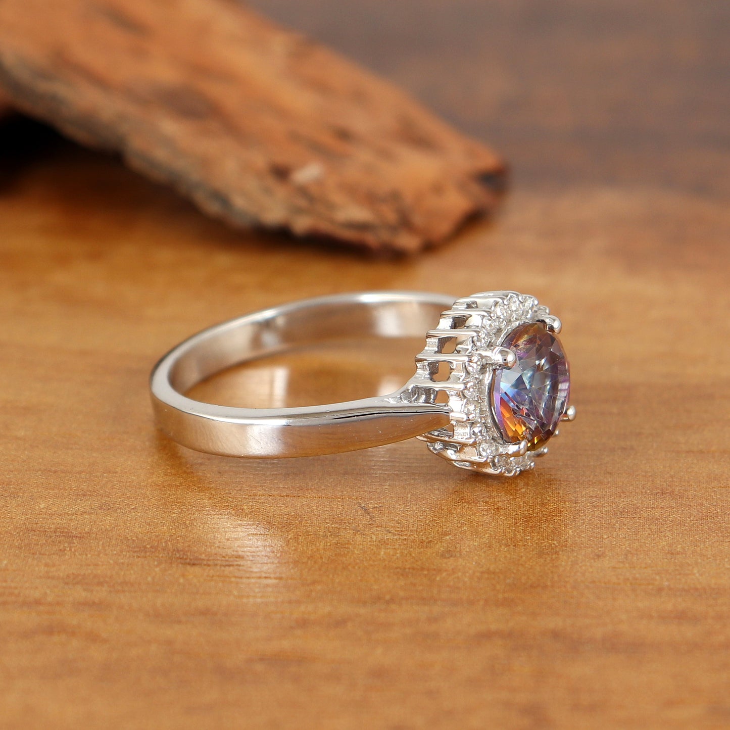 Natural Mystic Topaz Cluster Ring-925 Sterling Silver Ring-Rainbow Topaz Ring-Round Gemstone Ring-Mystic Topaz Jewelry-Wedding Gift for Her