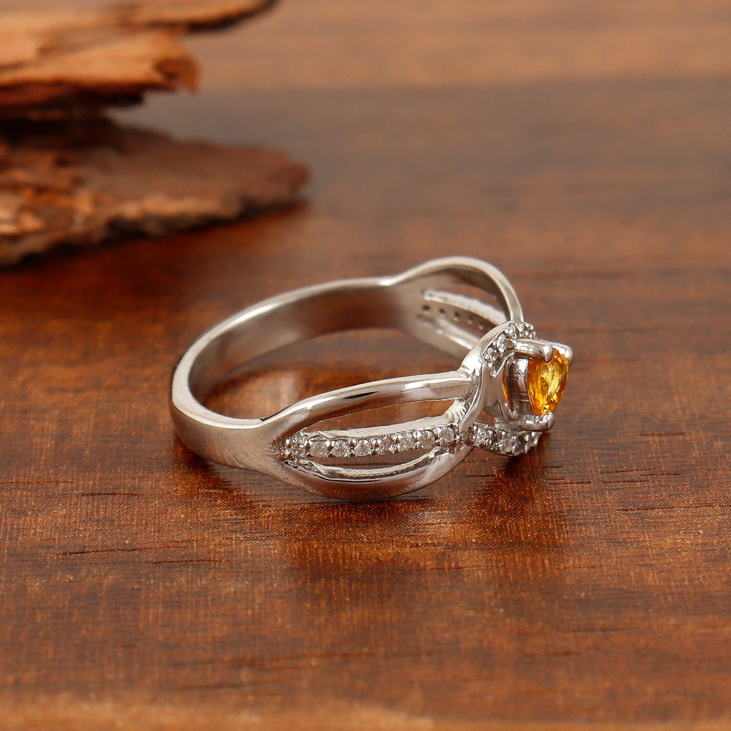 Natural Yellow Sapphire Heart Cut Gemstone Diamond Ring in 925 Sterling Silver Wedding Gift for Her