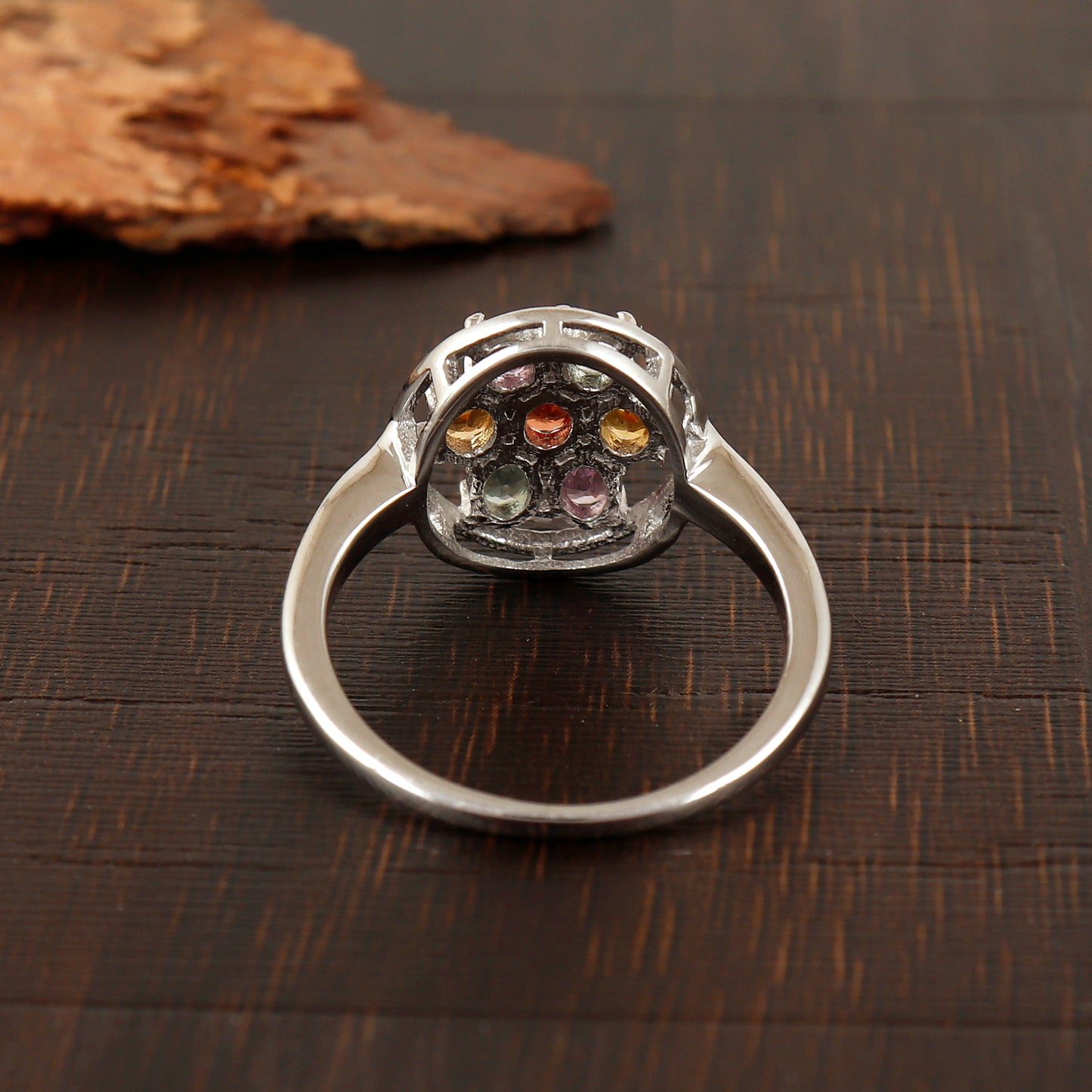 Natural Multi Sapphire Oval Cut Gemstone Ring 925 Sterling Silver Floral Sapphire Ring Engagement Gift for Fiancée