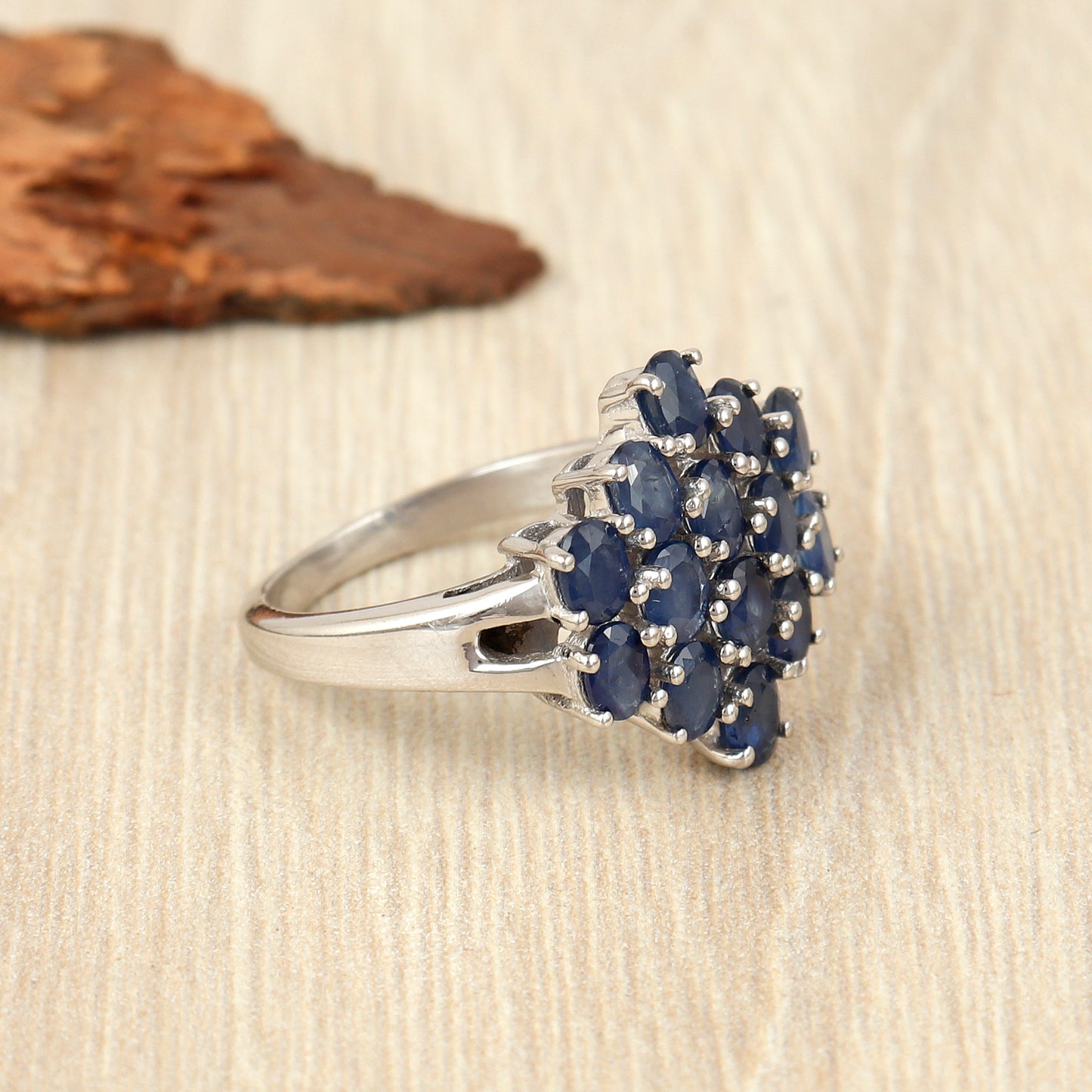 Natural Blue Sapphire Oval Cut Gemstone Floral Ring 925 Sterling Silver Handmade Ring September Birthstone Ring Wedding Gift for Her