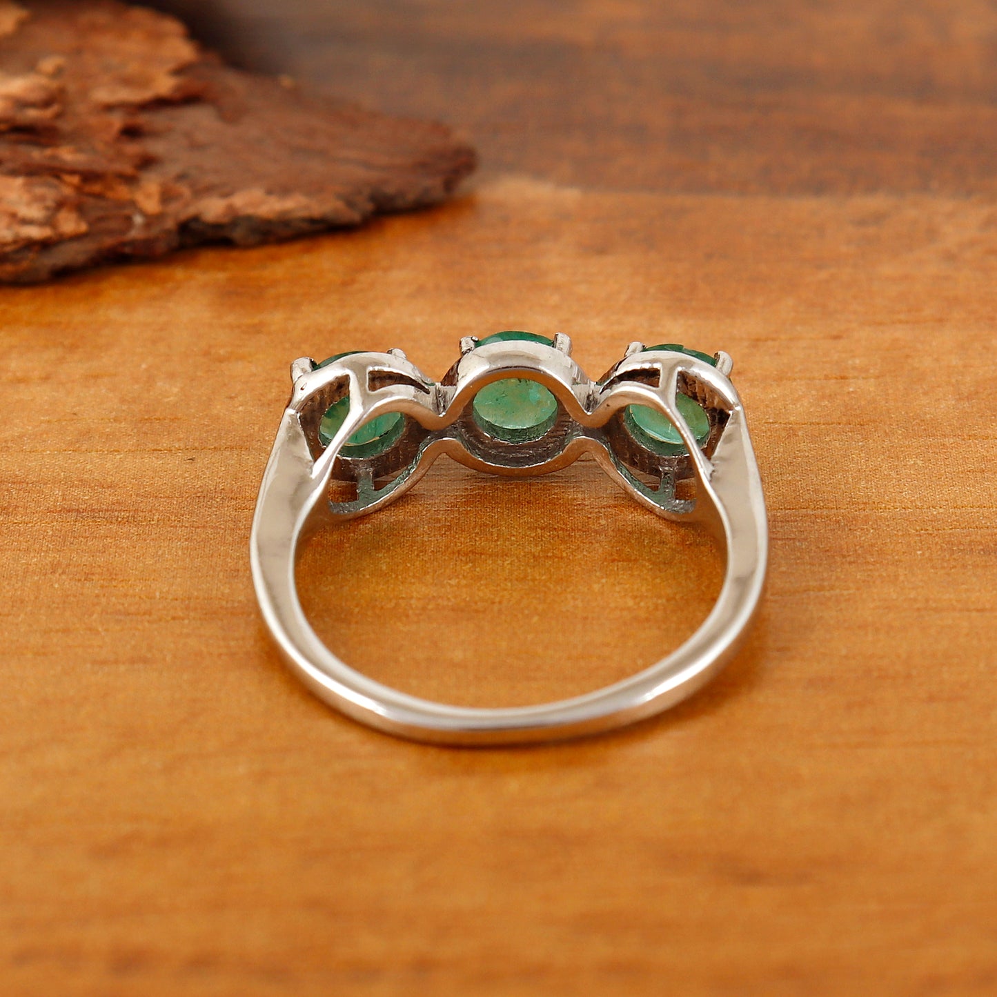 Natural Emerald 5mm Round Cut Gemstone Stackable Ring May Birthstone Ring Three Stone Ring Wedding Gift for Her