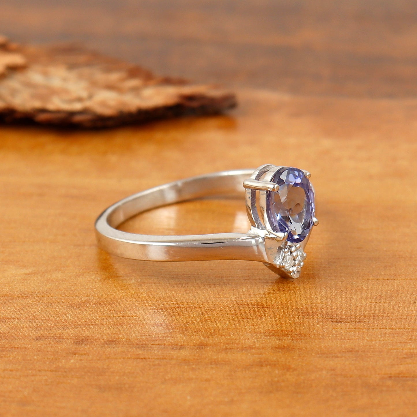 Natural Tanzanite Oval Faceted Gemstone Ring December Birthstone Ring Diamond Ring Gift for Her