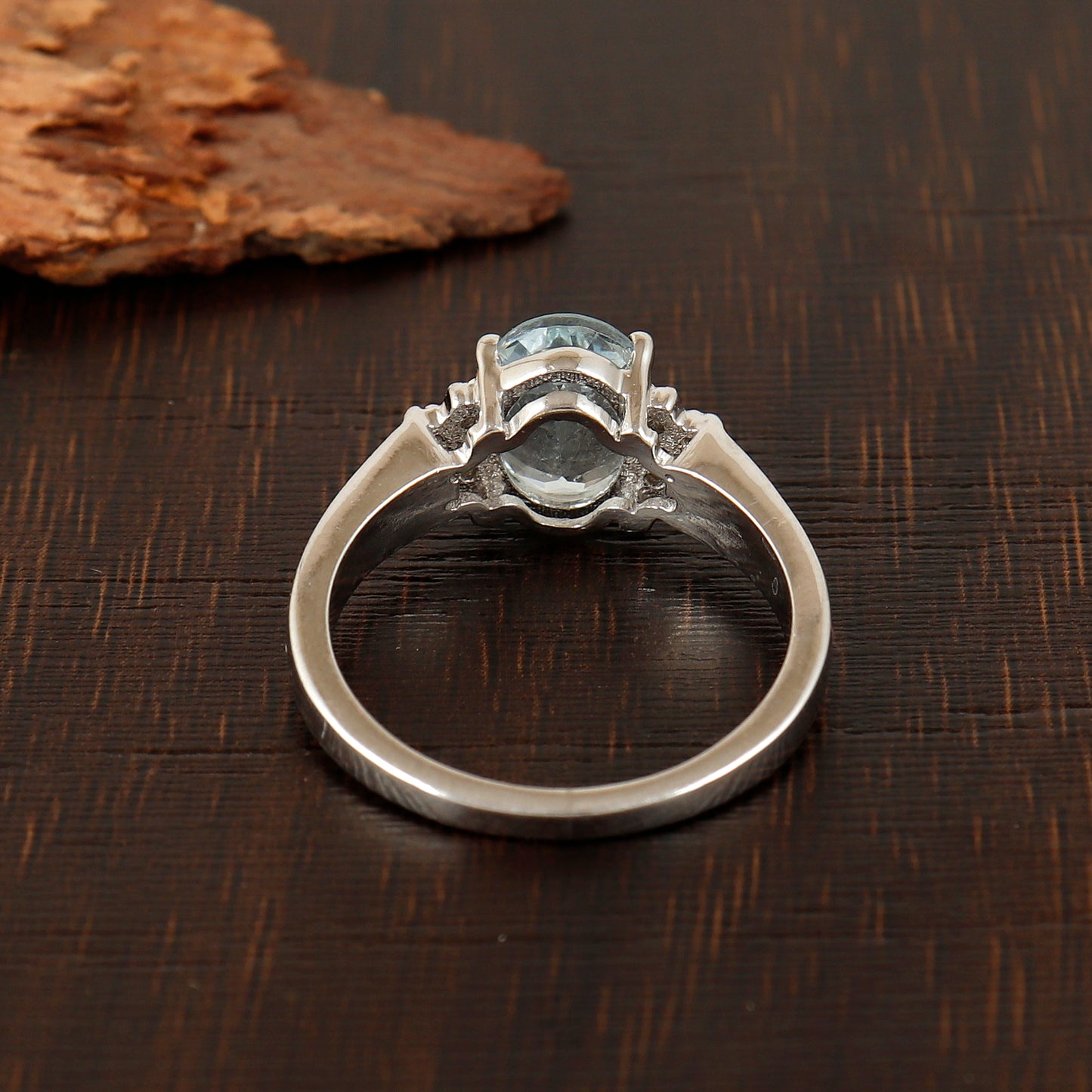 Natural Aquamarine Oval Cut Gemstone Ring-925 Sterling Silver Ring-Aquamarine Cluster Ring-March Birthstone Ring-Wedding Ring Gift for Her
