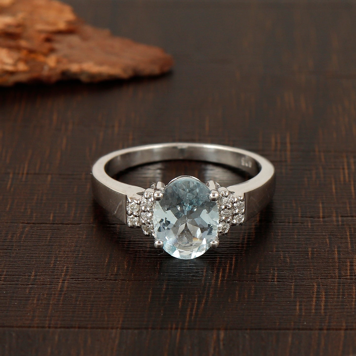 Natural Aquamarine Oval Cut Gemstone Ring-925 Sterling Silver Ring-Aquamarine Cluster Ring-March Birthstone Ring-Wedding Ring Gift for Her