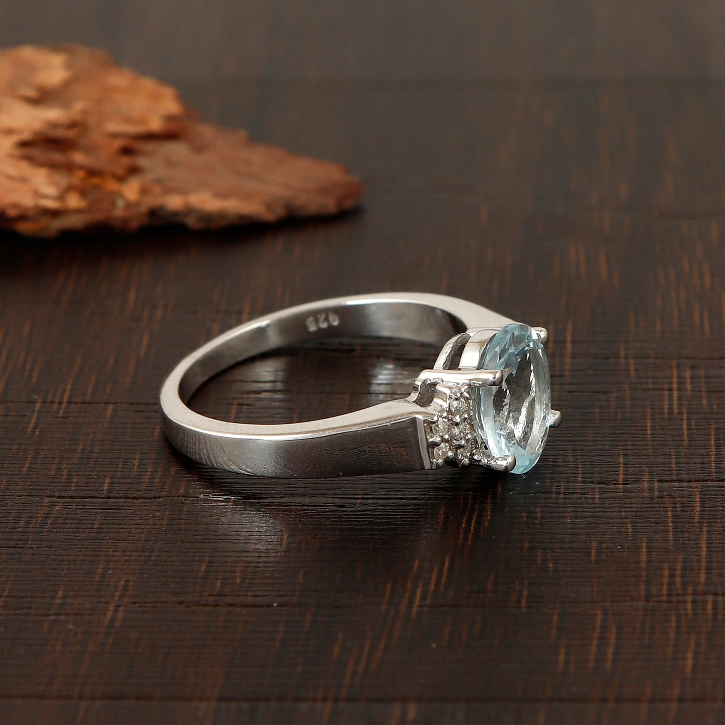 Natural Aquamarine Oval Cut Gemstone Ring-925 Sterling Silver Ring-Aquamarine Cluster Ring-March Birthstone Ring-Wedding Ring Gift for Her