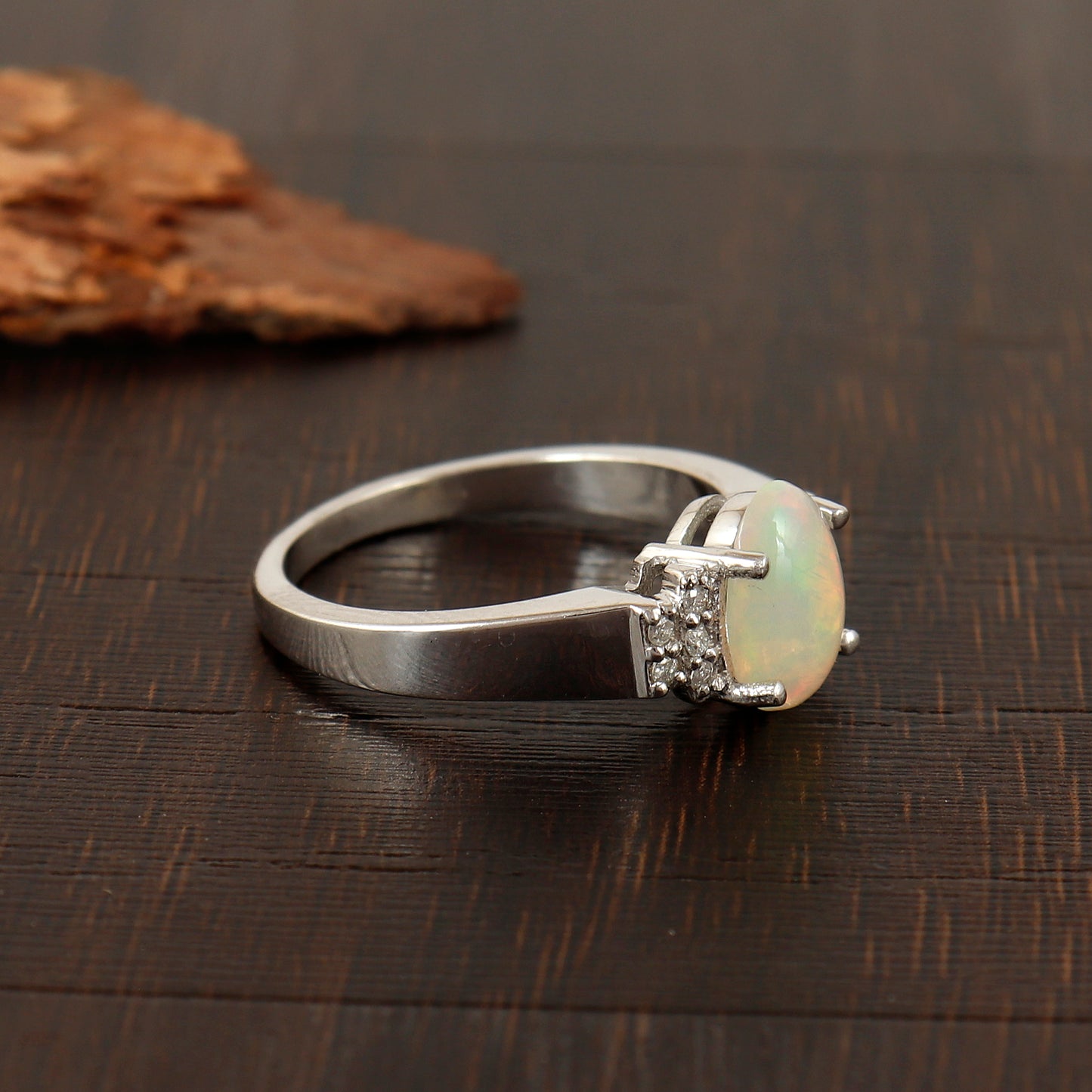 Natural Ethiopian Opal Ring-925 Sterling Silver Ring-Oval Cabochon Gemstone Ring-Multi Fire Opal Ring-Dainty Opal Ring-Wedding Gift for Her