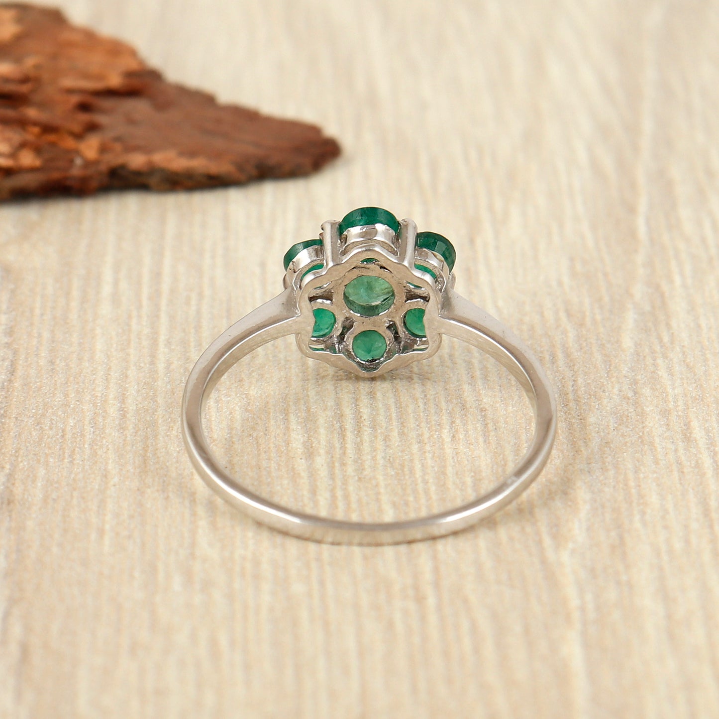 Natural Emerald Floral Ring-925 Sterling Silver Emerald Jewelry-Round Gemstone Ring-May Birthstone Ring-Emerald Vintage Ring Gift for Her