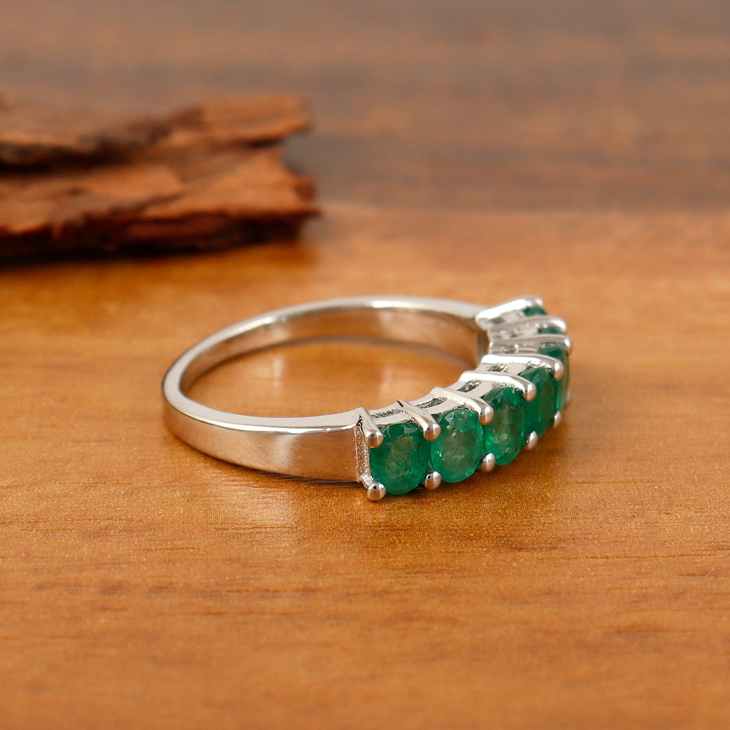 Emerald Half Eternity Band-925 Sterling Silver Ring-May Birthstone Ring-Emerald Ring-Oval Gemstone Ring-Handmade Ring-Wedding Gift for Her