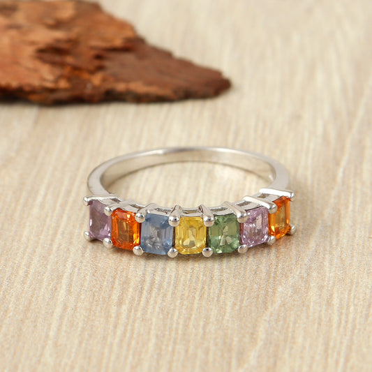 Natural Multi Sapphire Ring-925 Sterling Silver Ring-Precious Gemstone Ring-September Birthstone -Wedding Gift-Promise Ring Wedding Gift