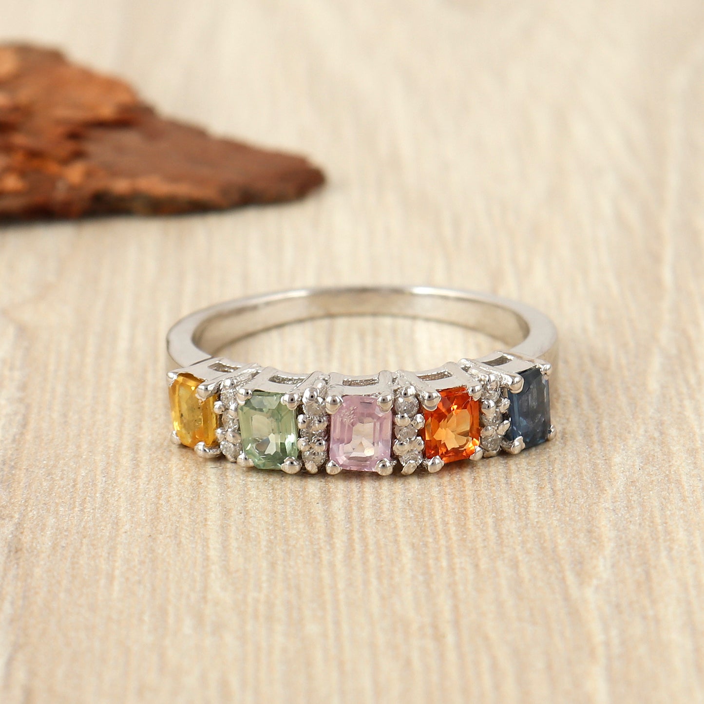 Natural Multi Sapphire Ring-925 Sterling Silver Ring-Octagon Cut Gemstone Ring-September Birthstone -Wedding Gift-Promise Ring Gift for Her