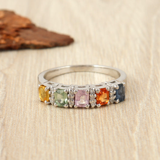 Natural Multi Sapphire Ring-925 Sterling Silver Ring-Octagon Cut Gemstone Ring-September Birthstone -Wedding Gift-Promise Ring Gift for Her