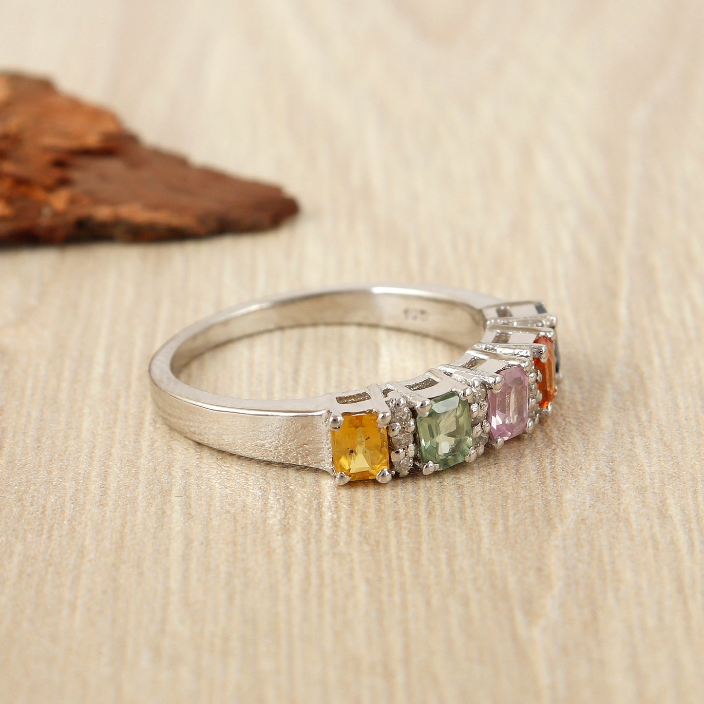 Natural Multi Sapphire Ring-925 Sterling Silver Ring-Octagon Cut Gemstone Ring-September Birthstone -Wedding Gift-Promise Ring Gift for Her