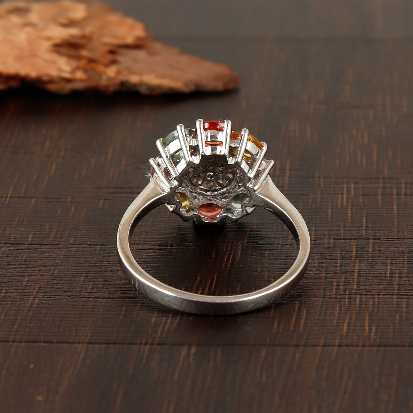 Natural Multi Sapphire Sun Flower Ring-925 Sterling Silver Ring-Floral Sapphire Ring-Multi Sapphire Jewelry-Sapphire Silver Ring for Gift