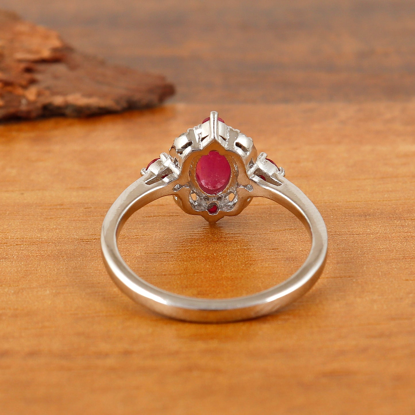 Natural Ruby Oval Cut Gemstone Ring-925 Sterling Silver Ring-Ruby & Diamond Ring-Engagement Ring-July Birthstone Ring-Wedding Gift for Her
