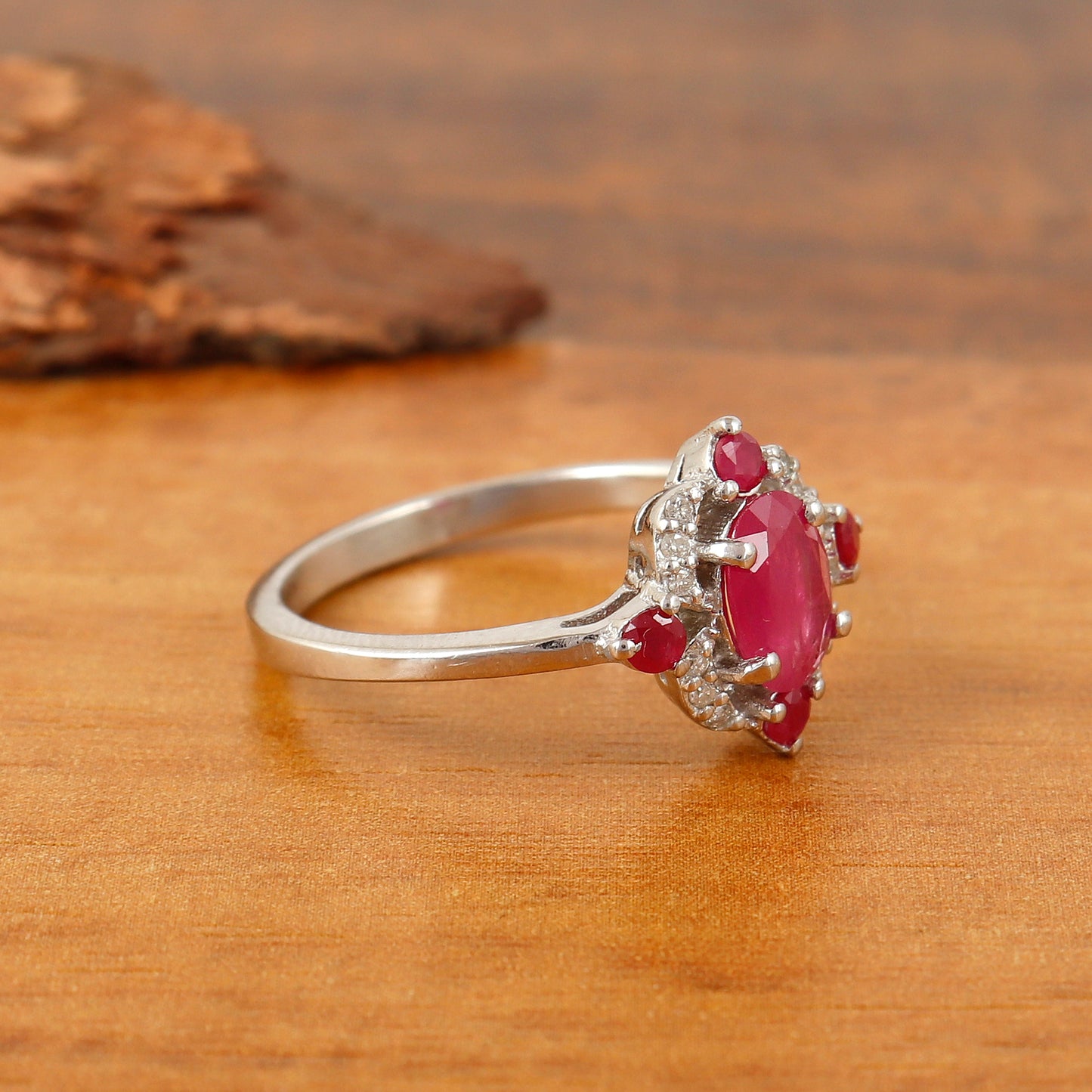 Natural Ruby Oval Cut Gemstone Ring-925 Sterling Silver Ring-Ruby & Diamond Ring-Engagement Ring-July Birthstone Ring-Wedding Gift for Her