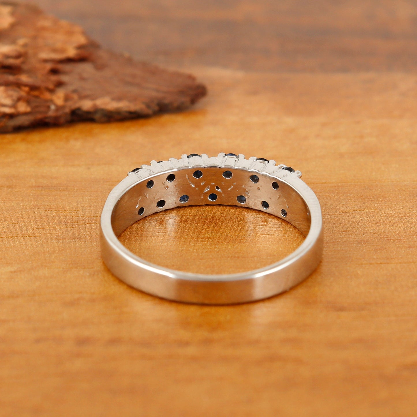 Natural Blue Sapphire Round Gemstone Half Eternity Band-925 Sterling Silver Ring-Sapphire Thumb Ring-September Birthstone Ring-Wedding Gift