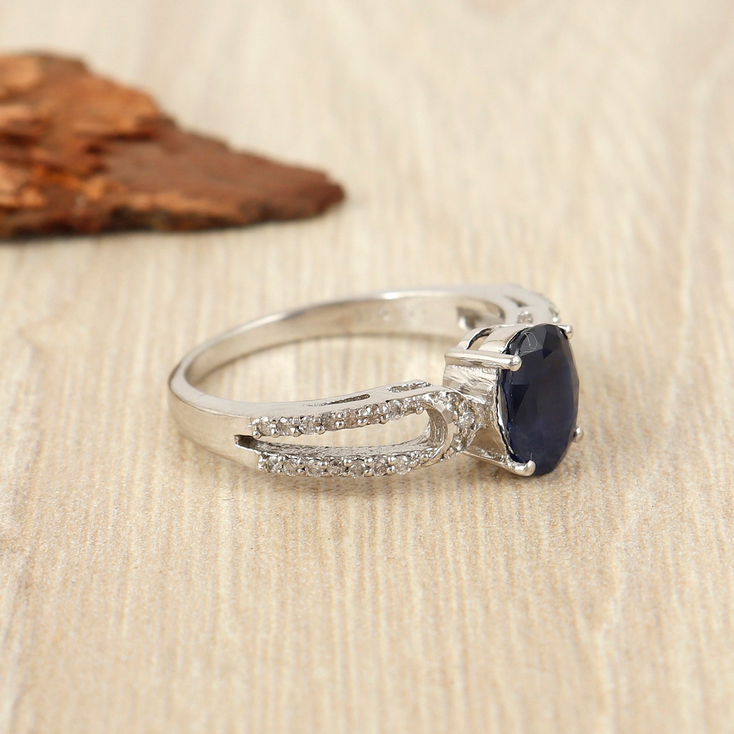 Blue Sapphire Ring-925 Sterling Silver Dainty Ring-Oval Cut Gemstone Ring-September Birthstone Ring-Precious Ring-Sapphire & Diamond Ring