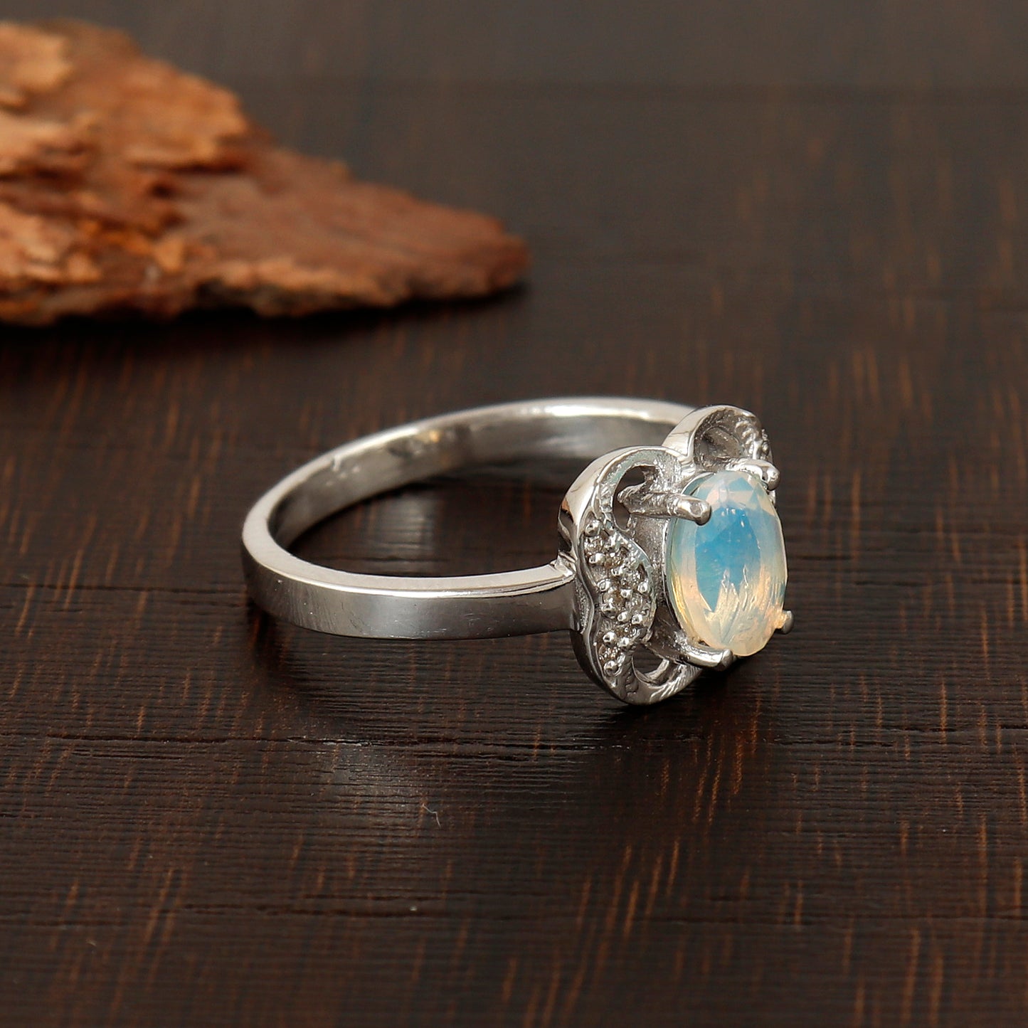 Natural Ethiopian Opal Oval Cut Gemstone Ring-925 Sterling Silver Ring-Multi Fire Opal Ring-7x5mm Opal Ring-Engagement Ring-Wedding Gift Her