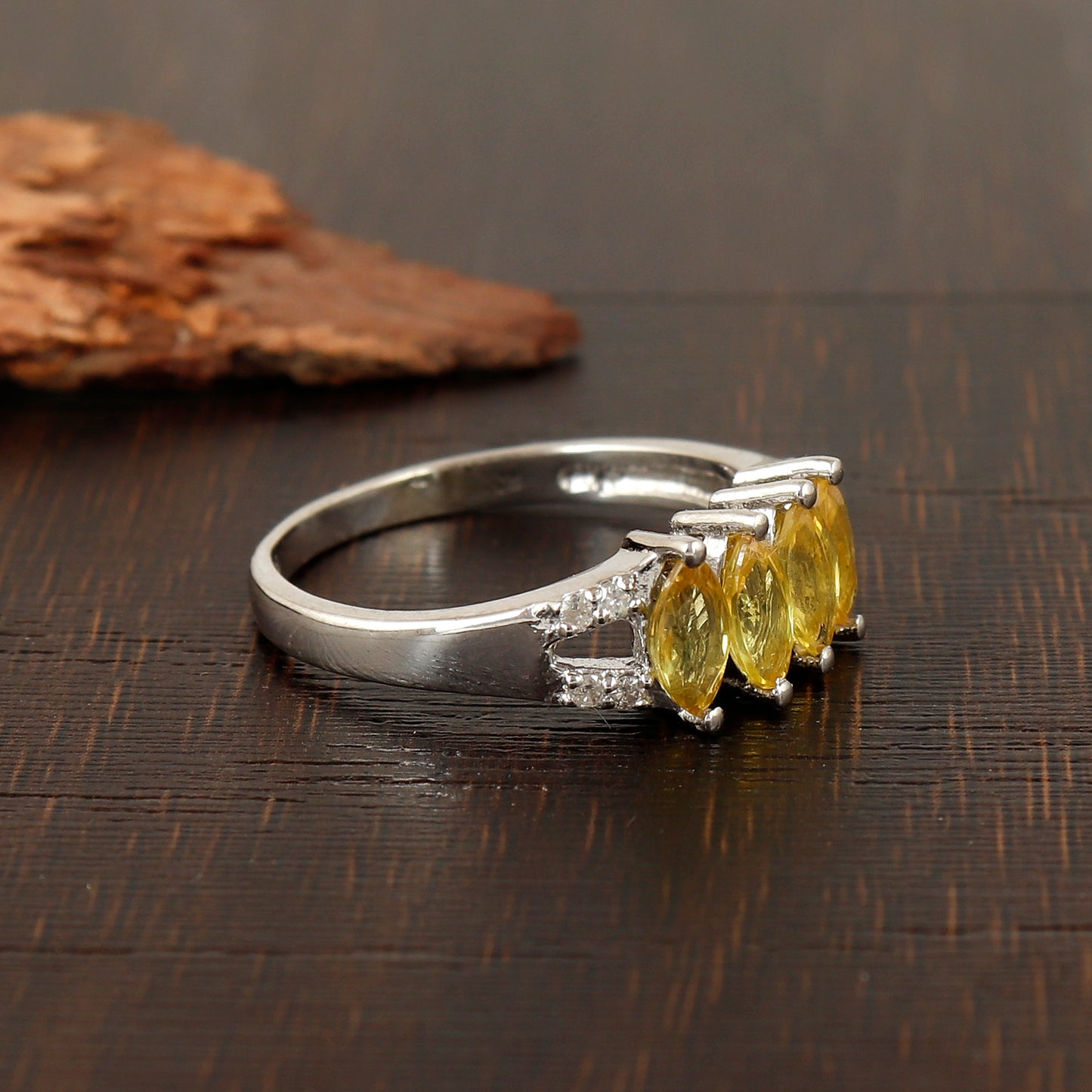 Yellow Sapphire Marquise Cut Gemstone Ring-925 Sterling Silver Ring-Diamond Ring-Sapphire Silver Ring-Engagement Ring-Wedding Gift for Her