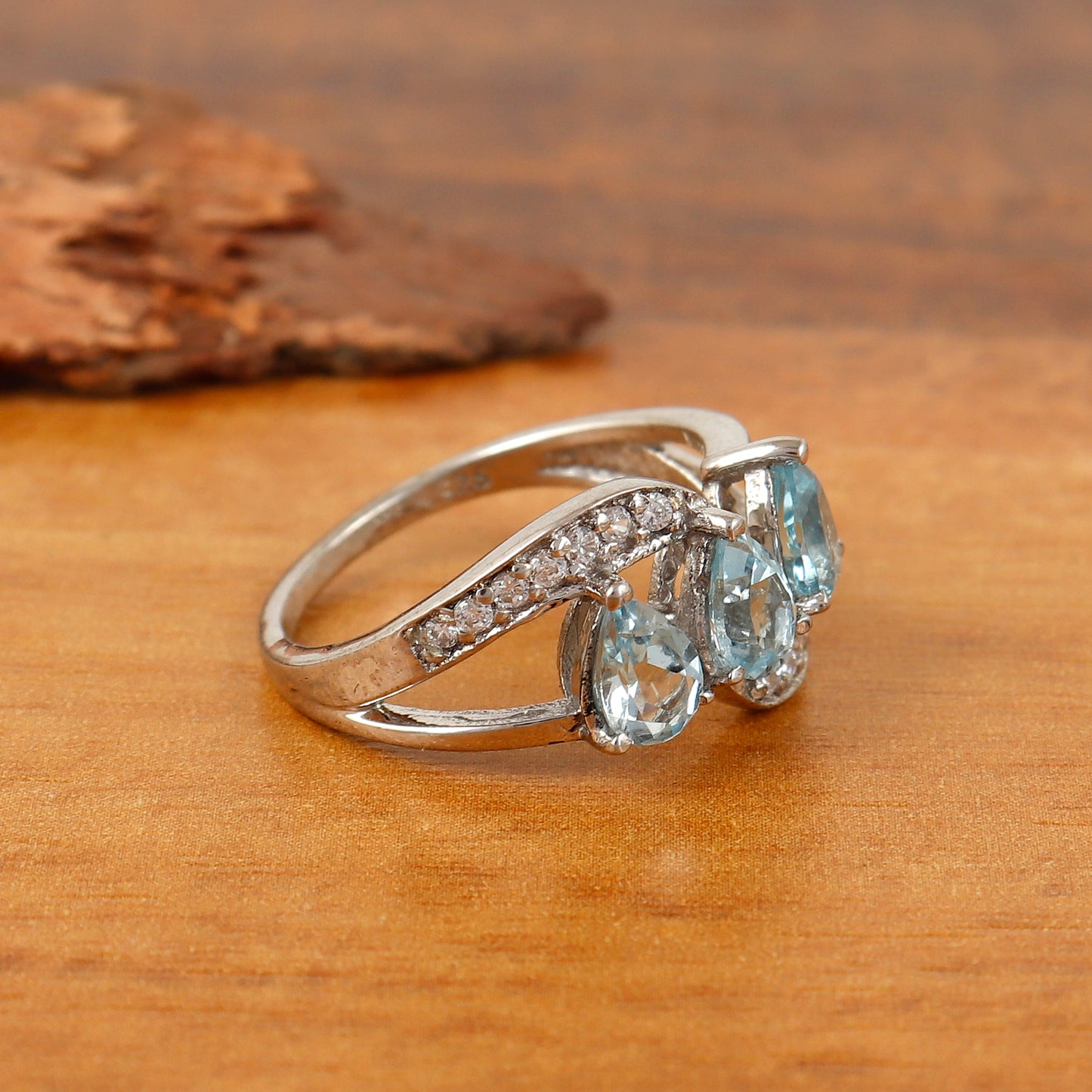 Aquamarine Pear Cut Gemstone Ring 925 Sterling Silver Stackable Ring Wedding Gift for Her